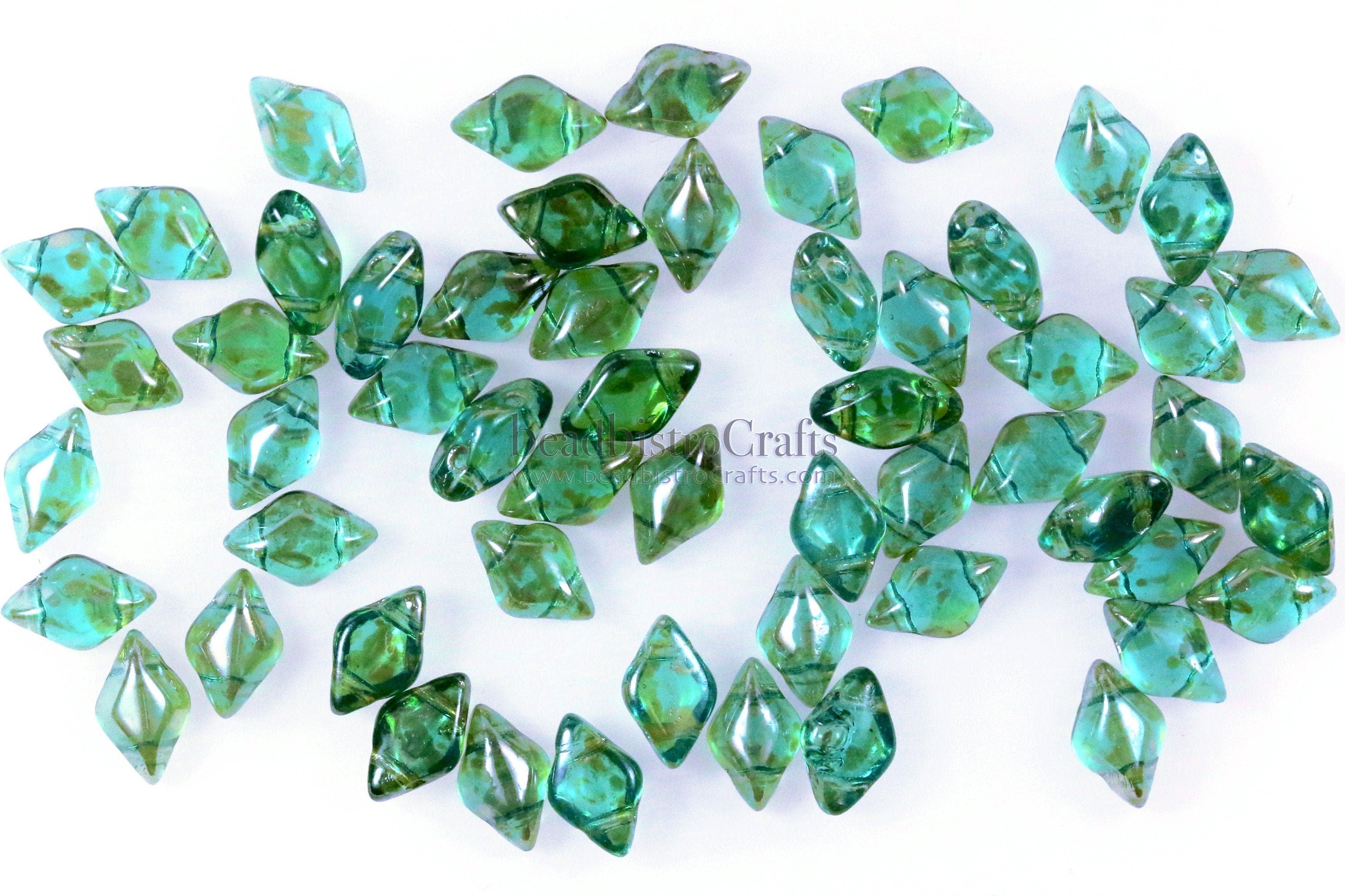 70pcs Czech GEMDUO beads - 2 hole beads - Aquamarine REMBRANDT - 8x5mm