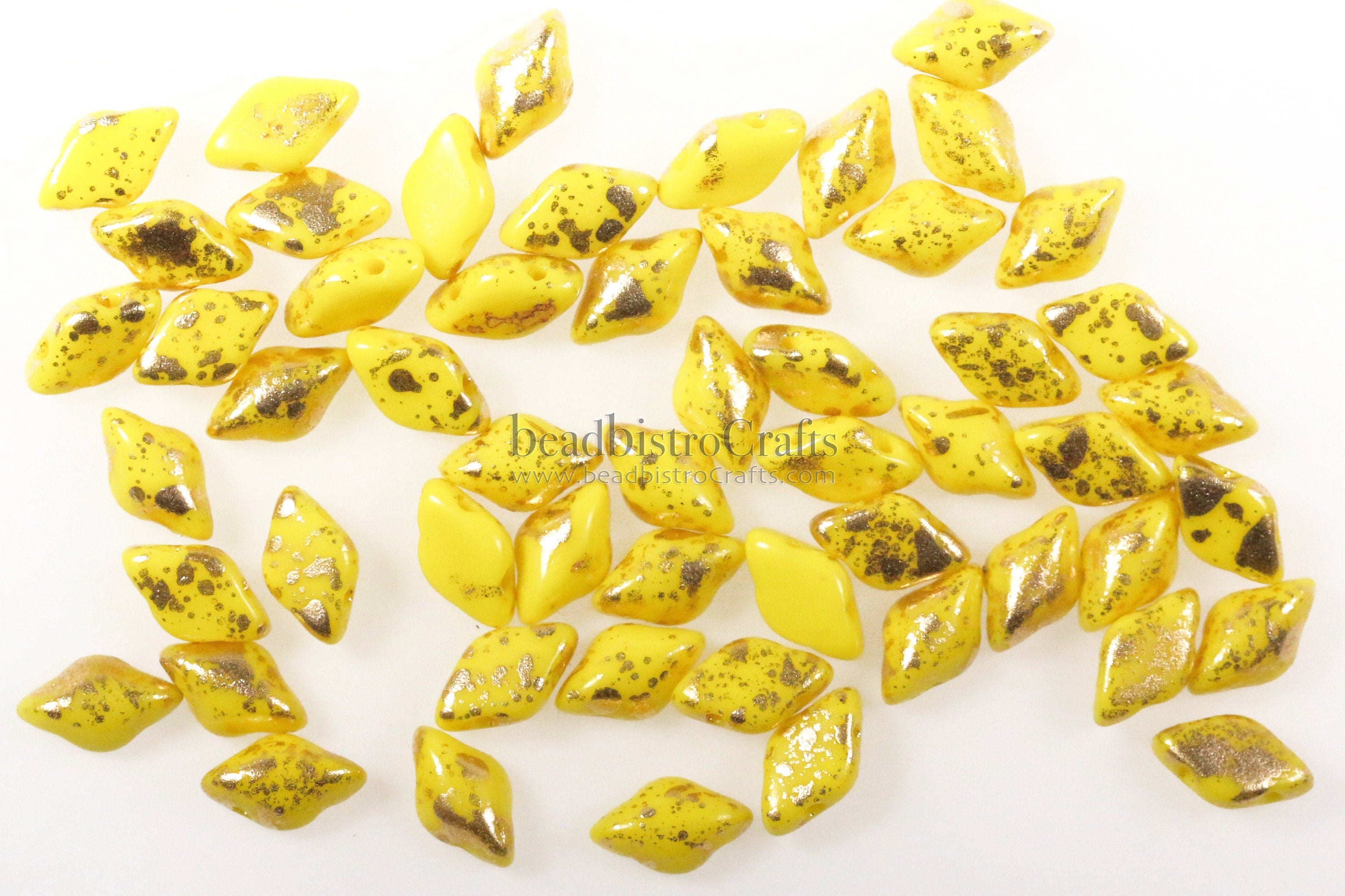 70pcs Czech GEMDUO beads - 2 hole beads - GOLD SPLASH Opaque Lemon Yellow - 5x8mm