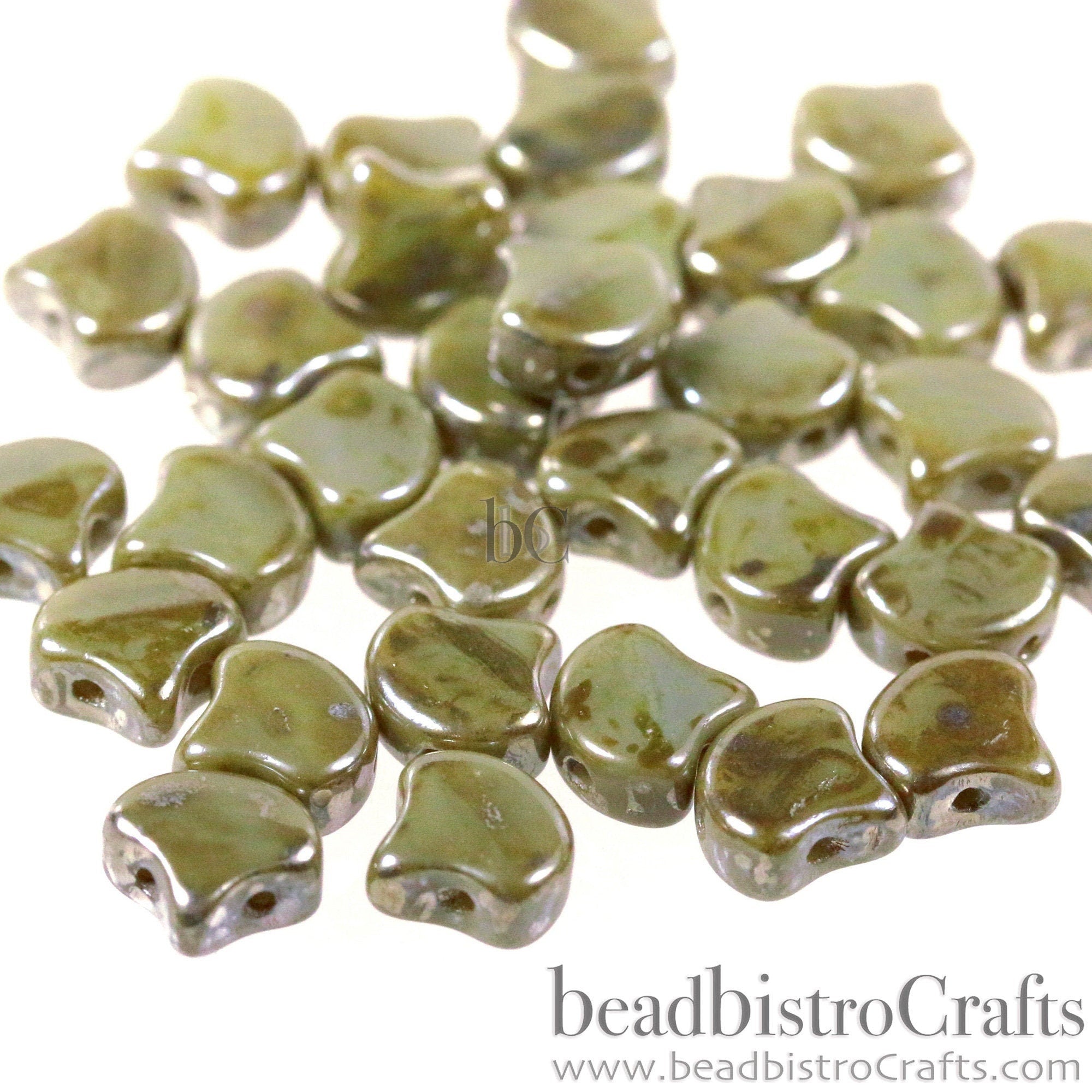 30pcs Czech 2-hole GINKO beads - Ginko Duo - Ashen Grey REMBRANDT Ginko bead - 7.5x7.5mm