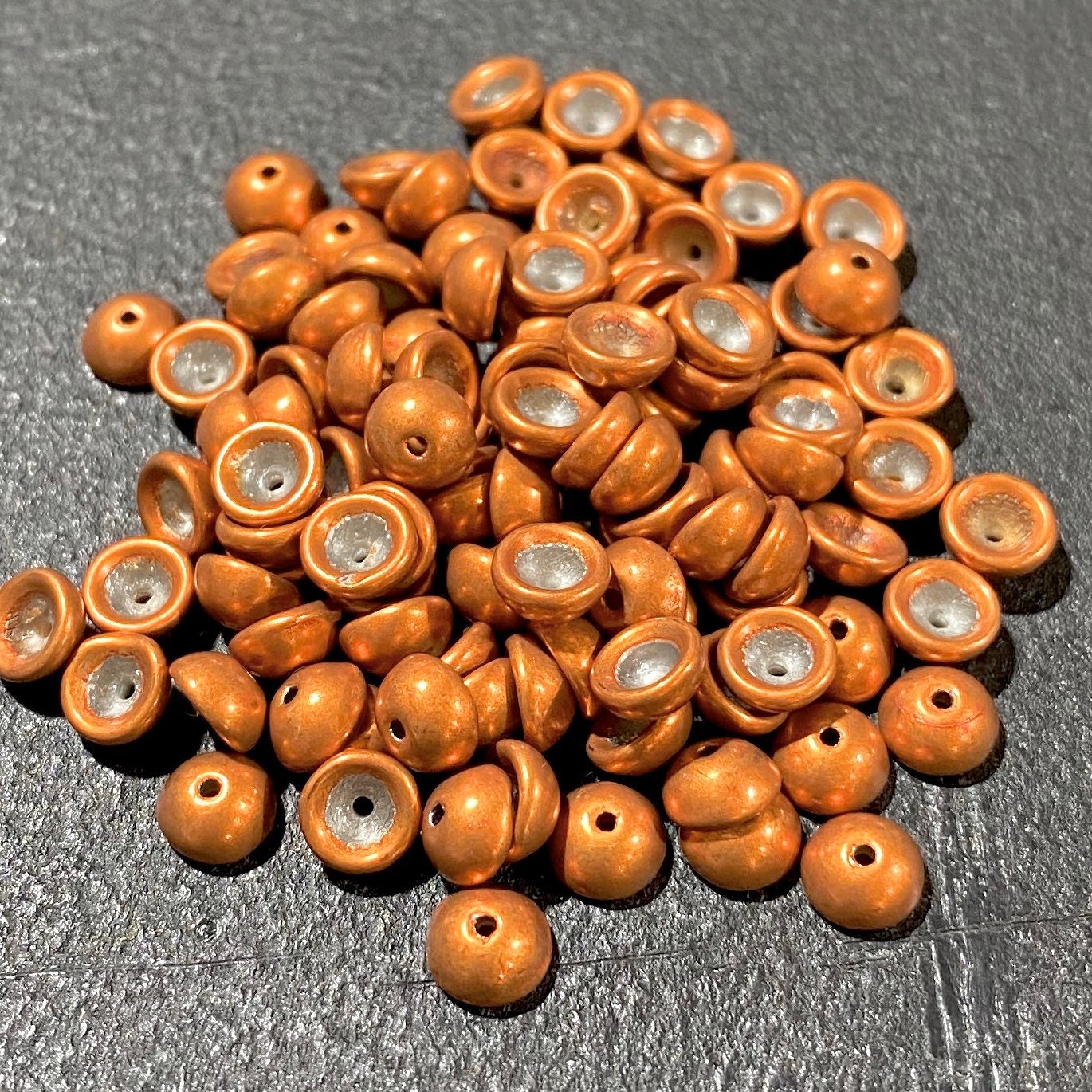 100pcs * NEW TeaCup bead 2x4mm Czech glass tea cup bead - SATURATED METALLIC Russet Orange -  4mm glass bead cap beads