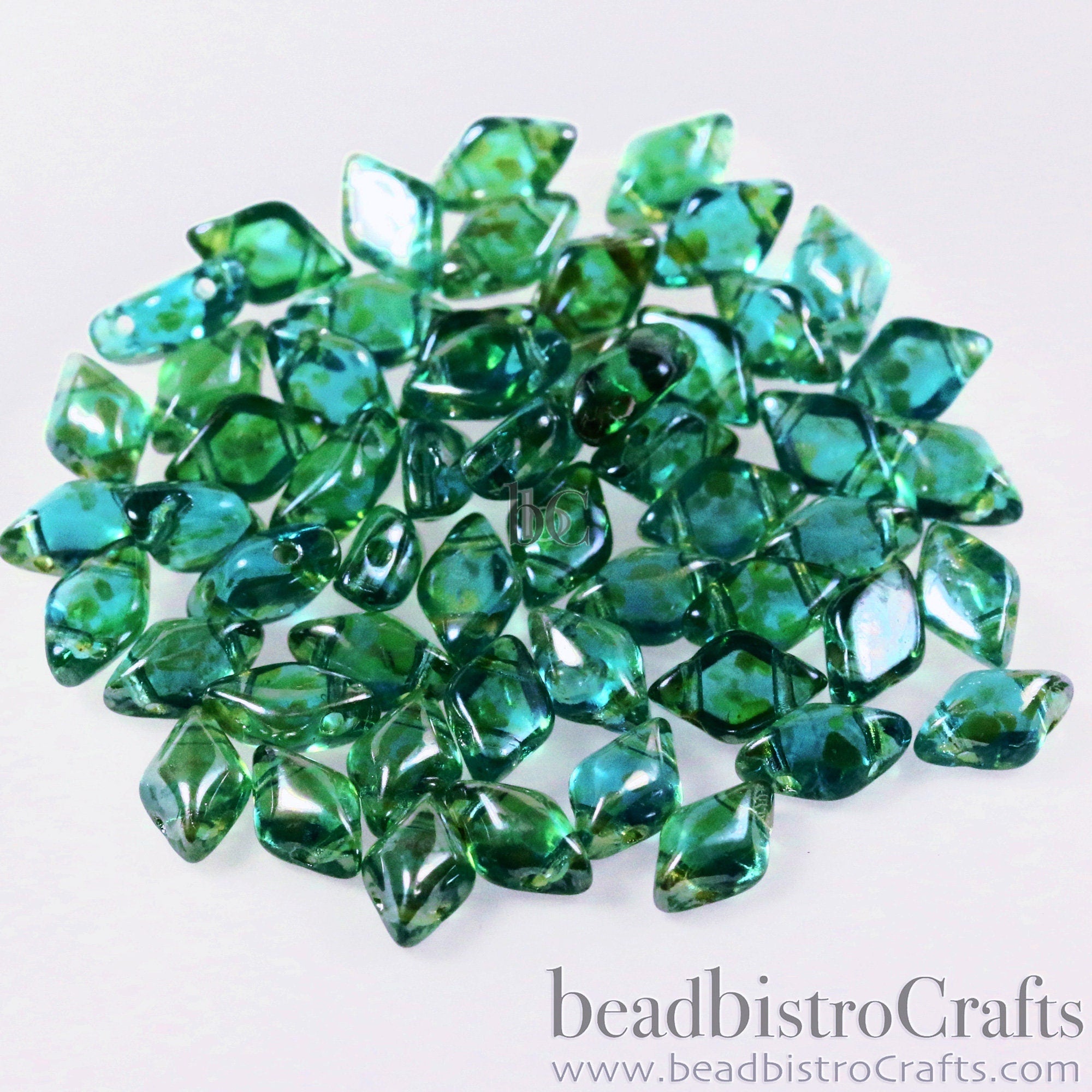 70pcs Czech GEMDUO beads - 2 hole beads - Aquamarine REMBRANDT - 8x5mm