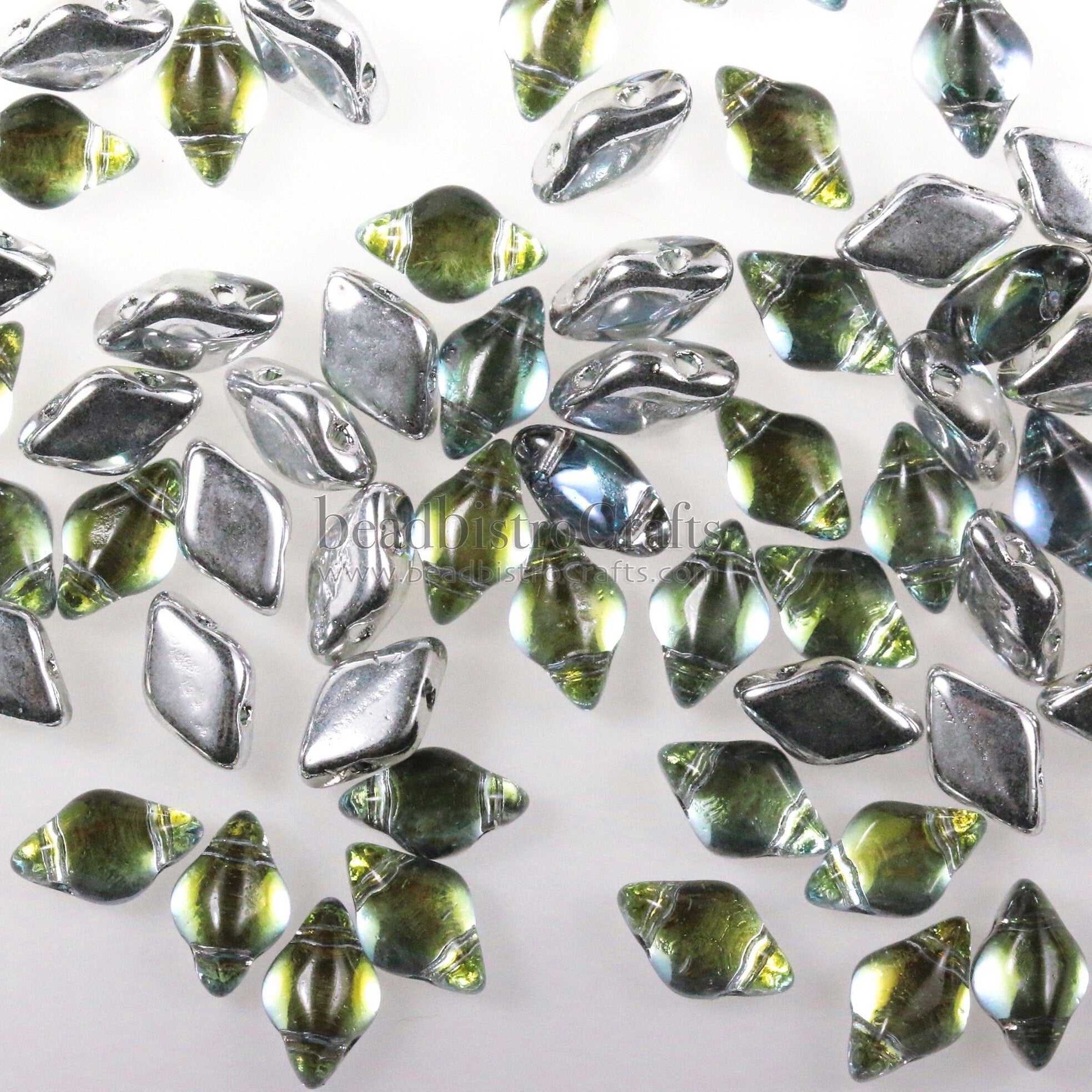 70pcs Czech GEMDUO beads - 2 hole beads - BACKLIT URANIUM - 8x5mm