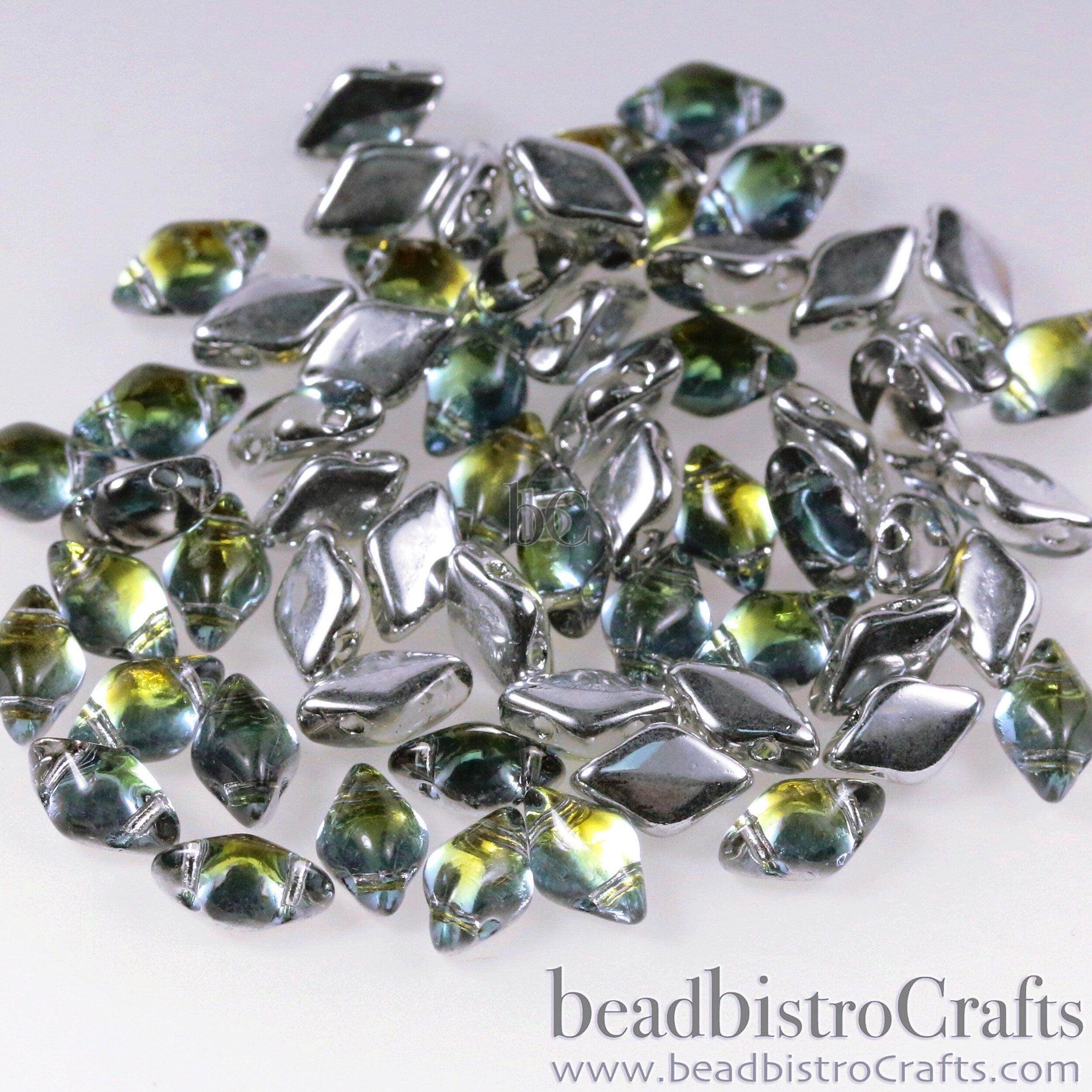 70pcs Czech GEMDUO beads - 2 hole beads - BACKLIT URANIUM - 8x5mm