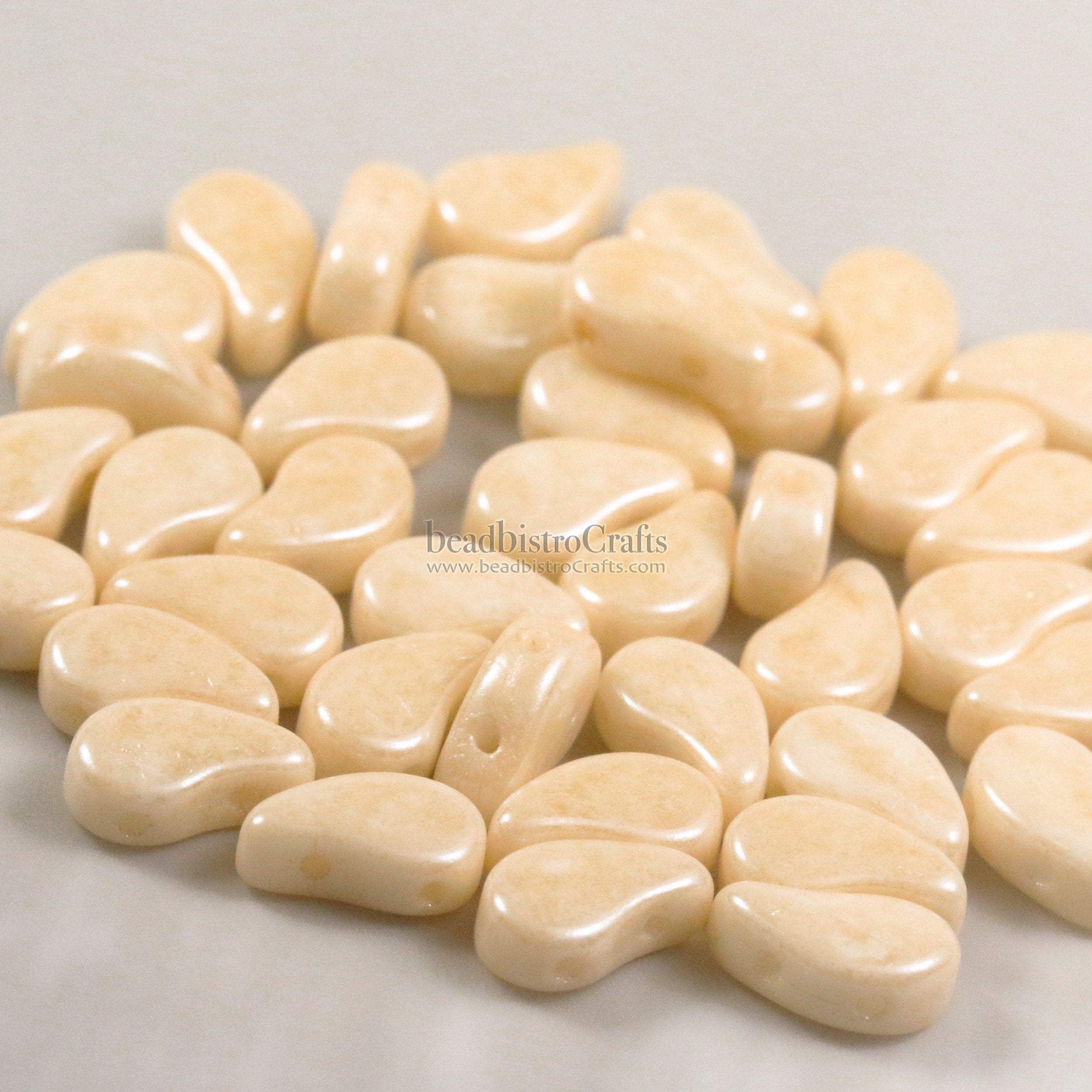 40pcs Czech PAISLEYDUO beads - 2 hole beads - Chalk BEIGE LUSTER - Paisley Duo bead - 5x8mm