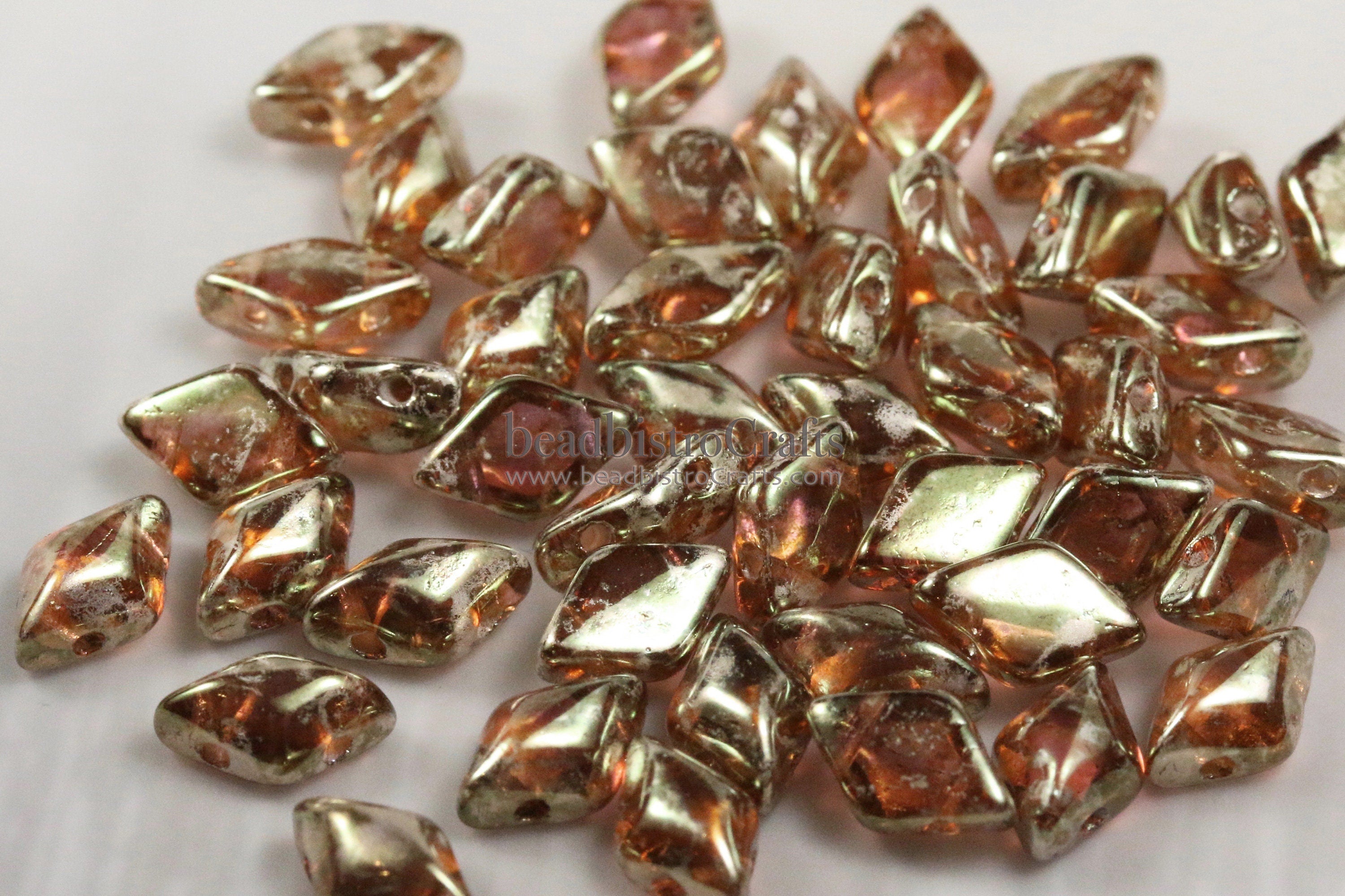 50pcs Czech GEMDUO beads - 2 hole beads - Crystal GLEAM RED Glaze - 5x8mm