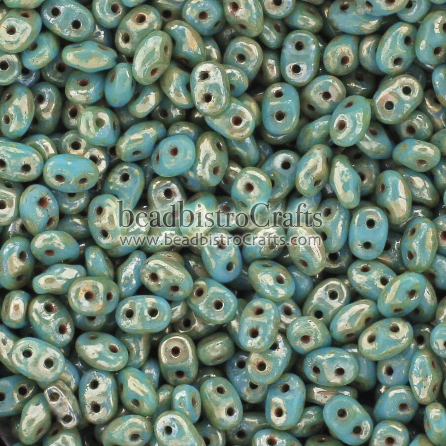 10g/20g Czech SuperDuo 2-hole Beads - Turquoise Blue REMBRANDT * 2.5x5mm