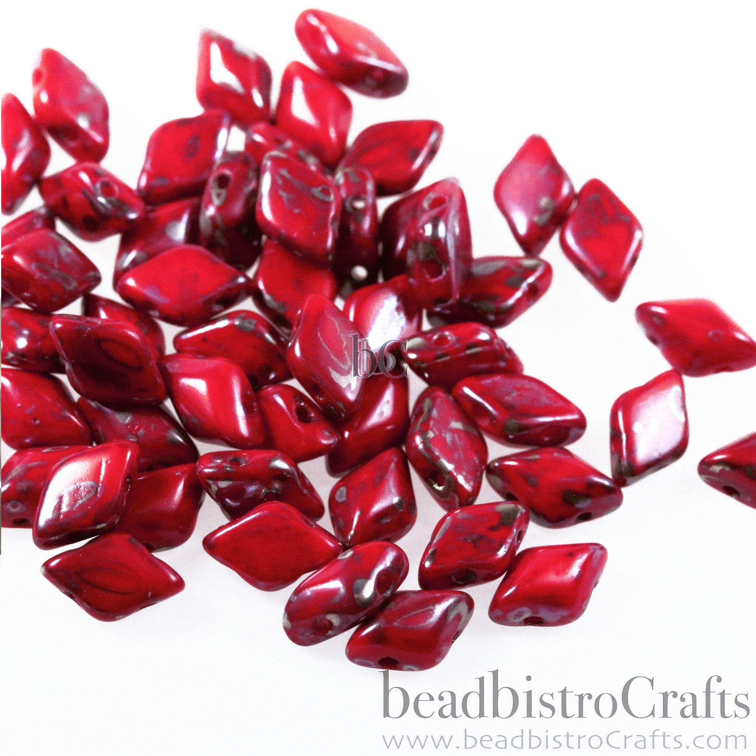 70pcs Czech GEMDUO beads - 2 hole beads - Opaque RED REMBRANDT - 8x5mm