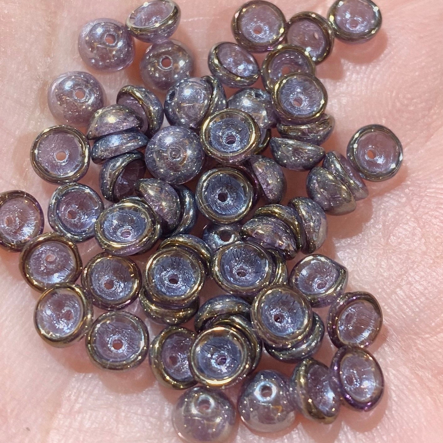 100pcs * NEW TeaCup bead 2x4mm Czech glass tea cup bead - LUSTER IRIS Tanzanite Transparent Purple -  4mm glass bead cap beads