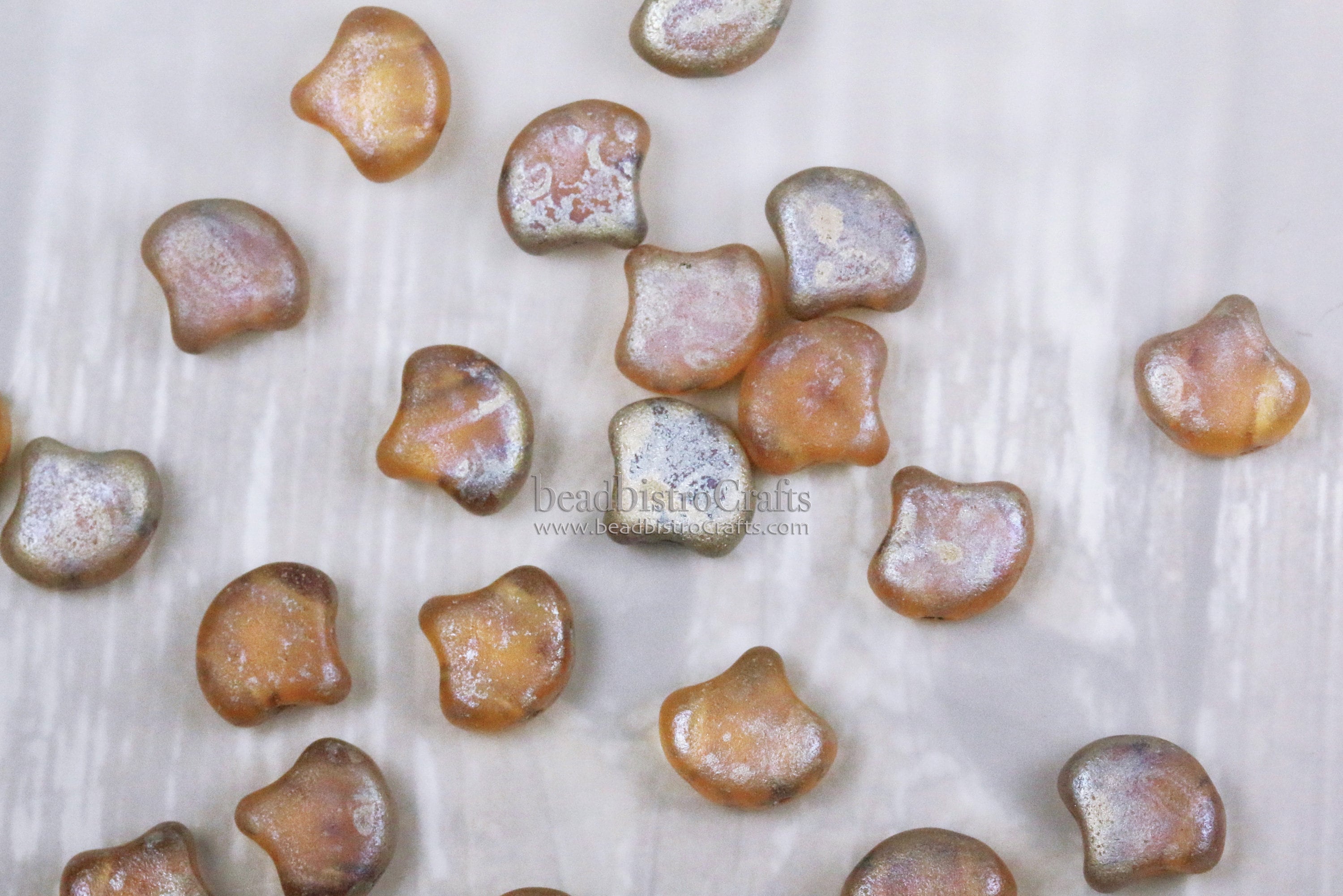 30pcs Czech 2-hole GINKO beads - Ginko Duo - Medium Topaz MATTE REMBRANDT Ginko bead - 7.5x7.5mm