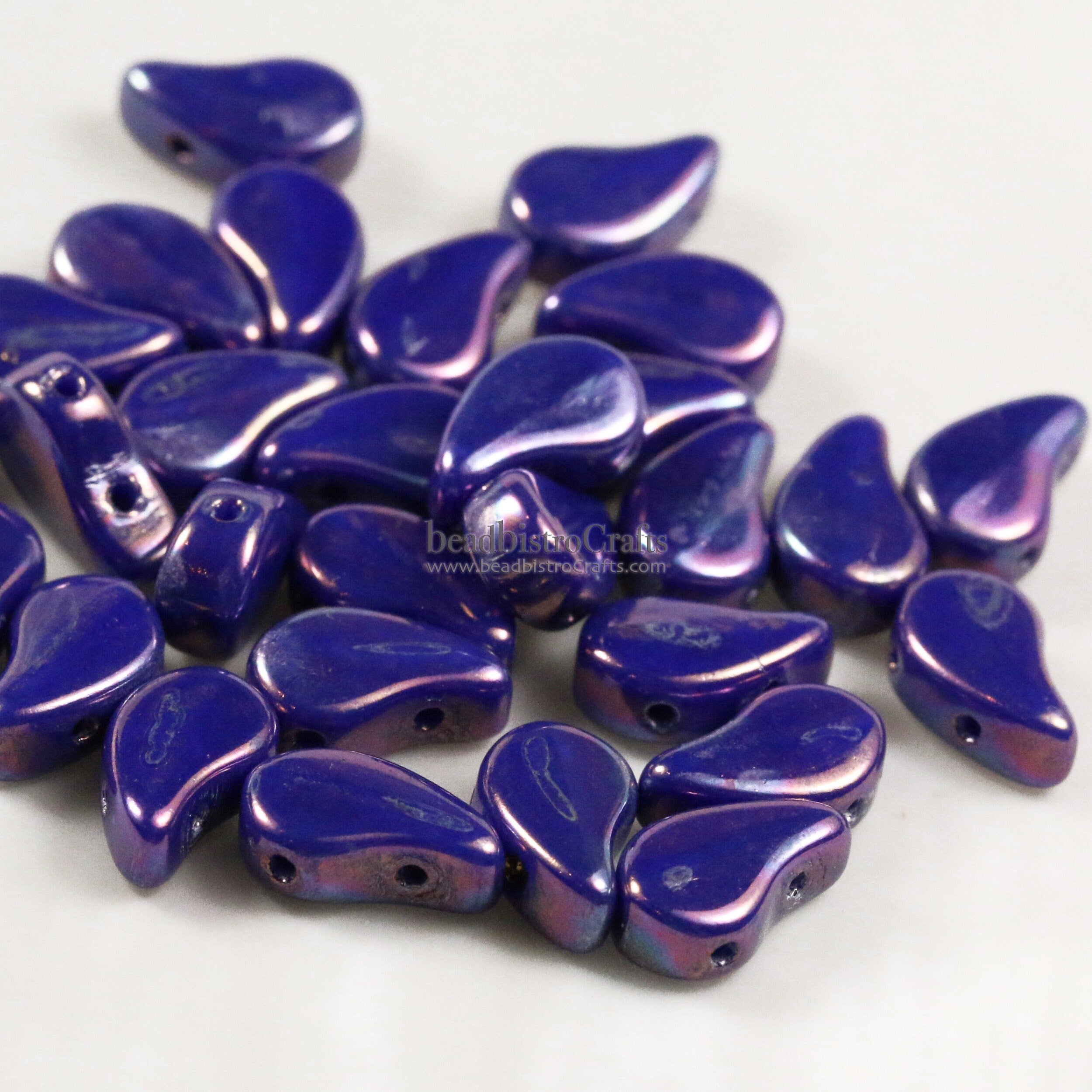 40pcs Czech PAISLEYDUO beads - 2 hole beads - Opaque Royal Blue NEBULA - Paisley Duo bead - 5x8mm