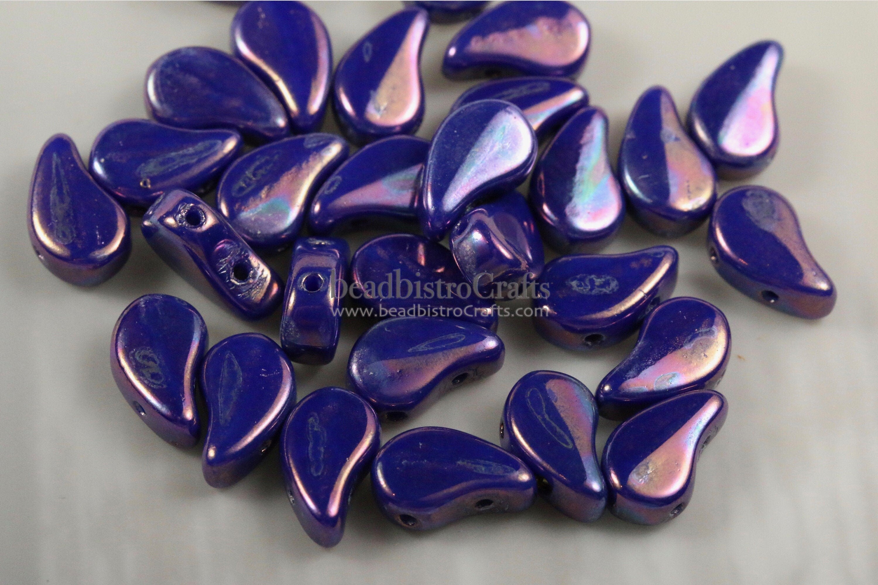 40pcs Czech PAISLEYDUO beads - 2 hole beads - Opaque Royal Blue NEBULA - Paisley Duo bead - 5x8mm