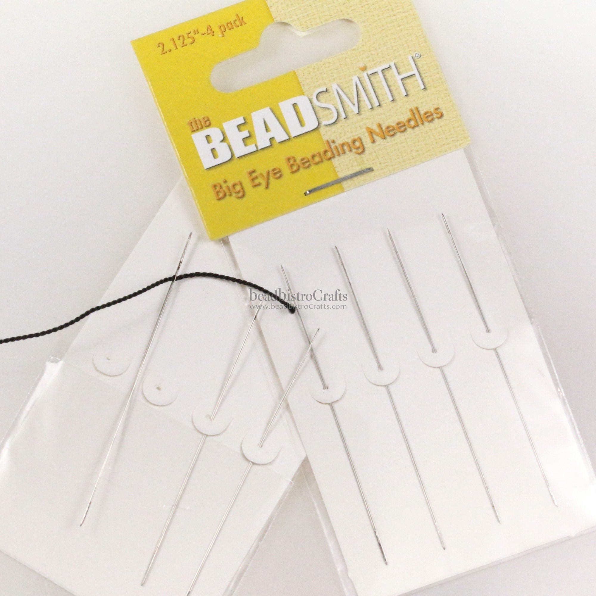 BIG EYE Beading Needles - 2.125" - 4pc needle card - Beadsmith Economy Large Eye Beading needles - made in China