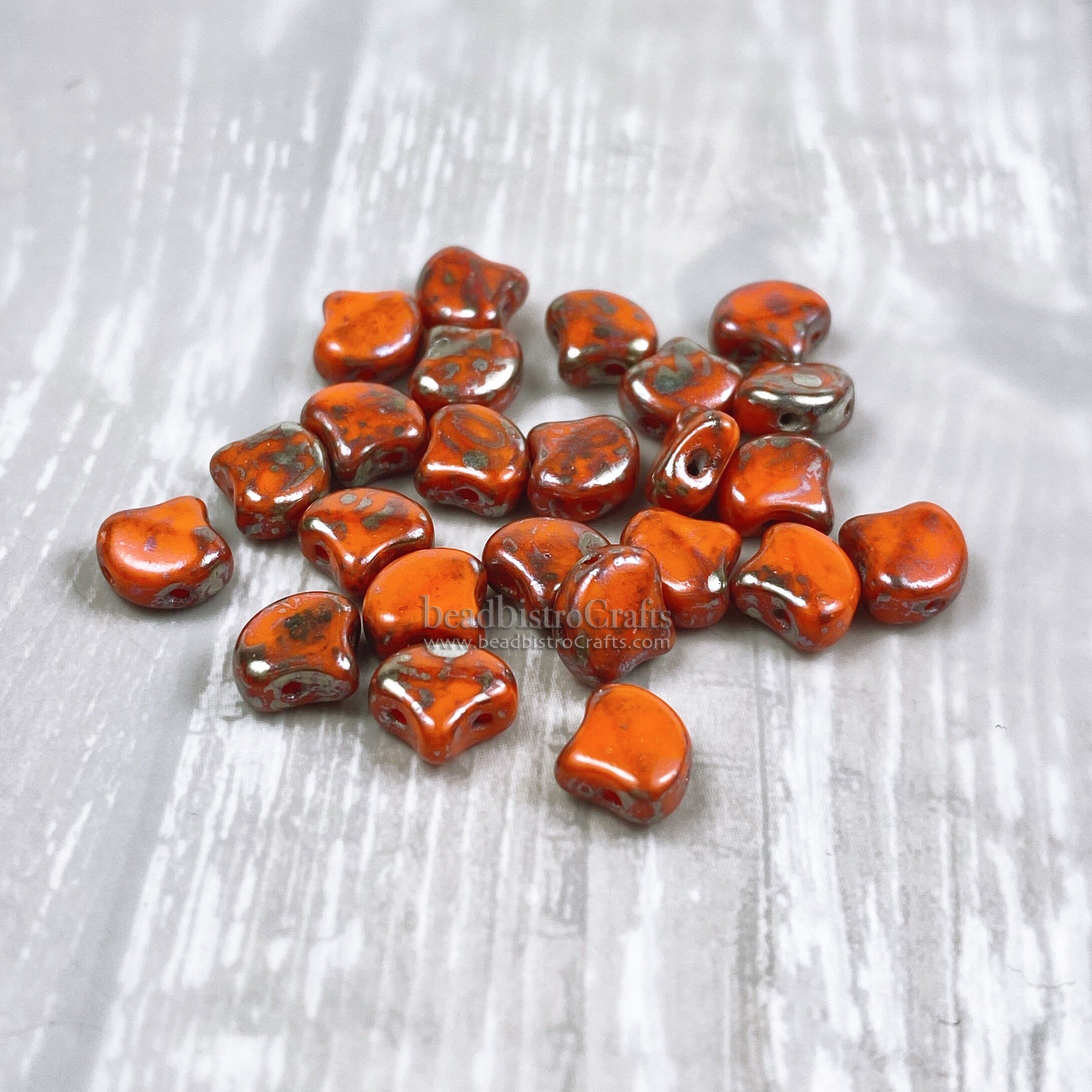 30pcs Czech 2-hole GINKO beads - Ginko Duo - Opaque Persimmon REMBRANDT Ginko bead - 7.5x7.5mm