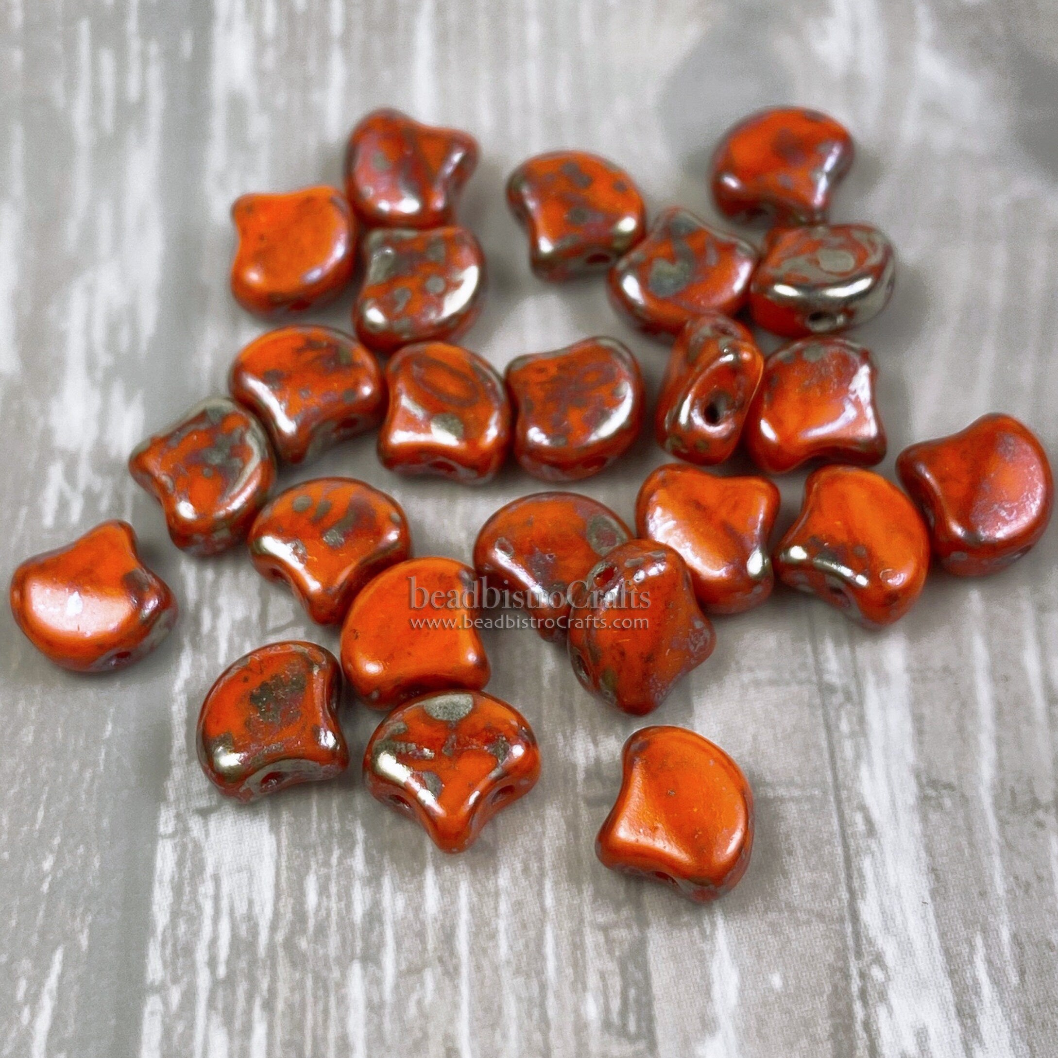 30pcs Czech 2-hole GINKO beads - Ginko Duo - Opaque Persimmon REMBRANDT Ginko bead - 7.5x7.5mm