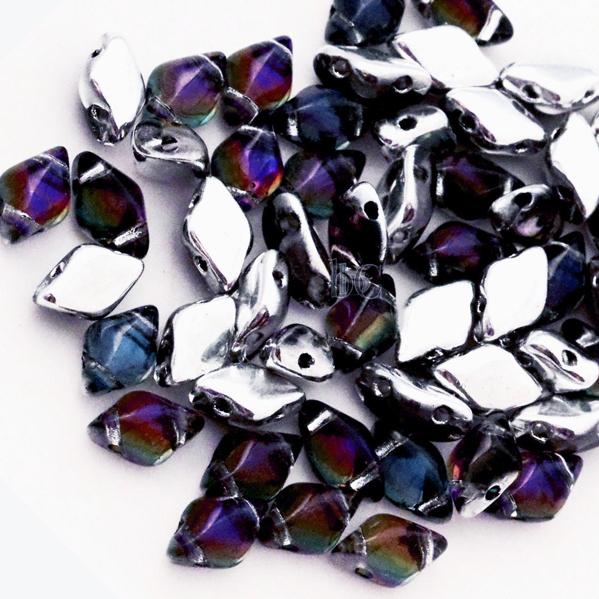 70pcs Czech GEMDUO 2-hole Beads - BACKLIT Purple HAZE ** 5x8mm