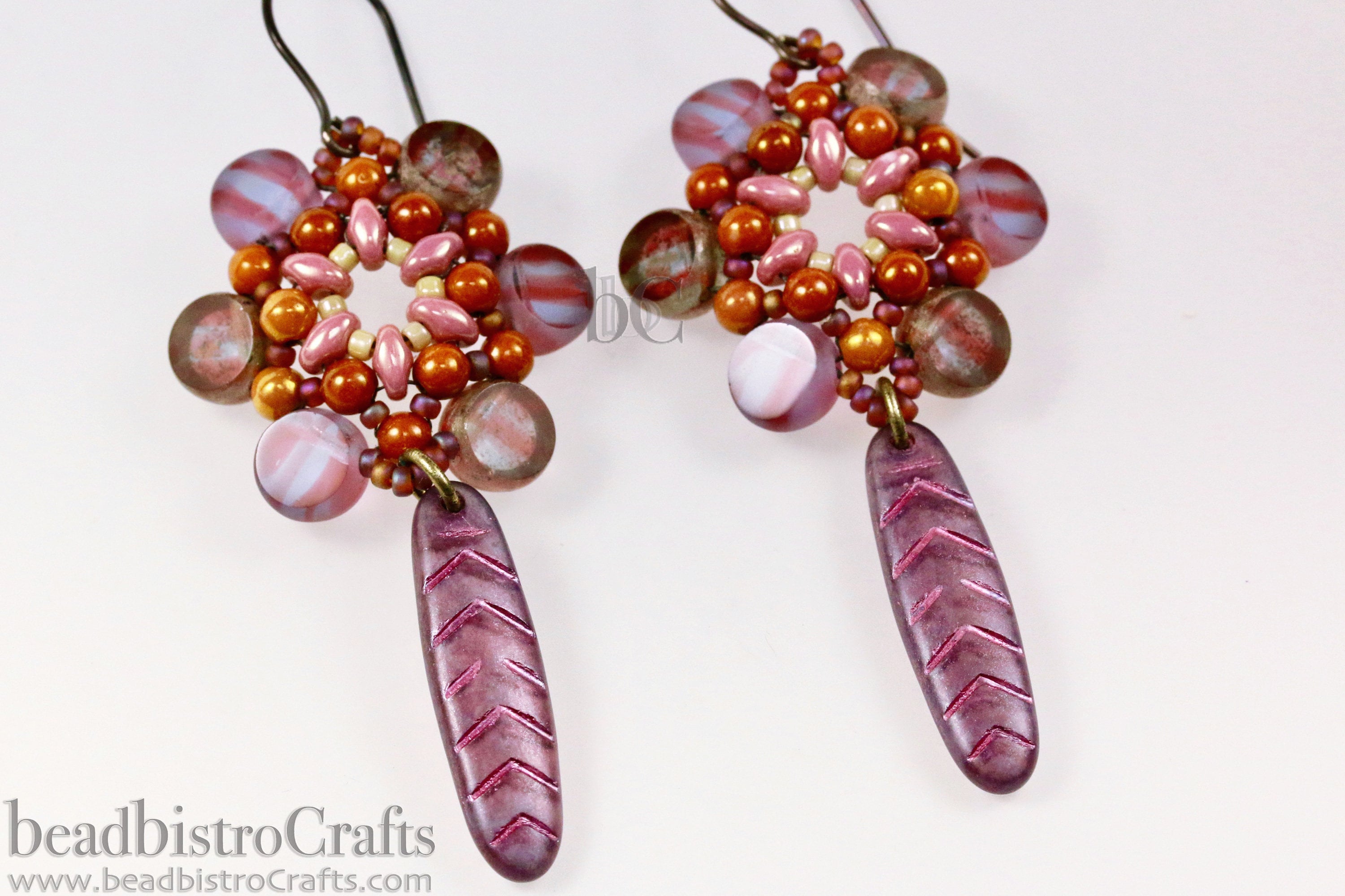 2pcs CHEVRON DAGGERS * Original Czech Glass Bead - Matted Ruby Lustered Opal / ANTIQUE White - 30x9mm Dagger Beads - front drill