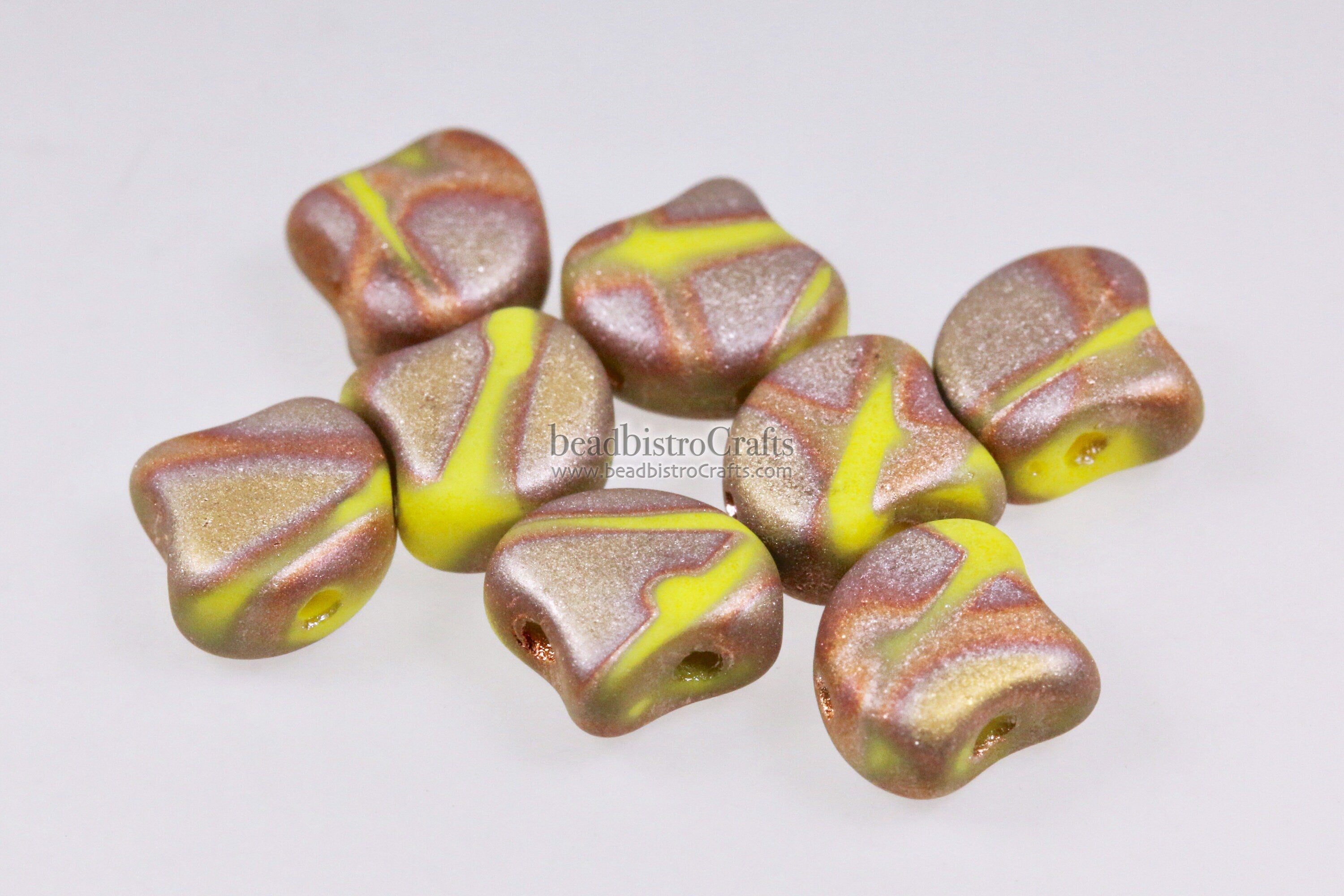 30pcs Czech 2-hole GINKO beads - Ginko Duo - Opaque Limon Full CAPRI Gold Matte BATIK * Ginko bead - 7.5x7.5mm