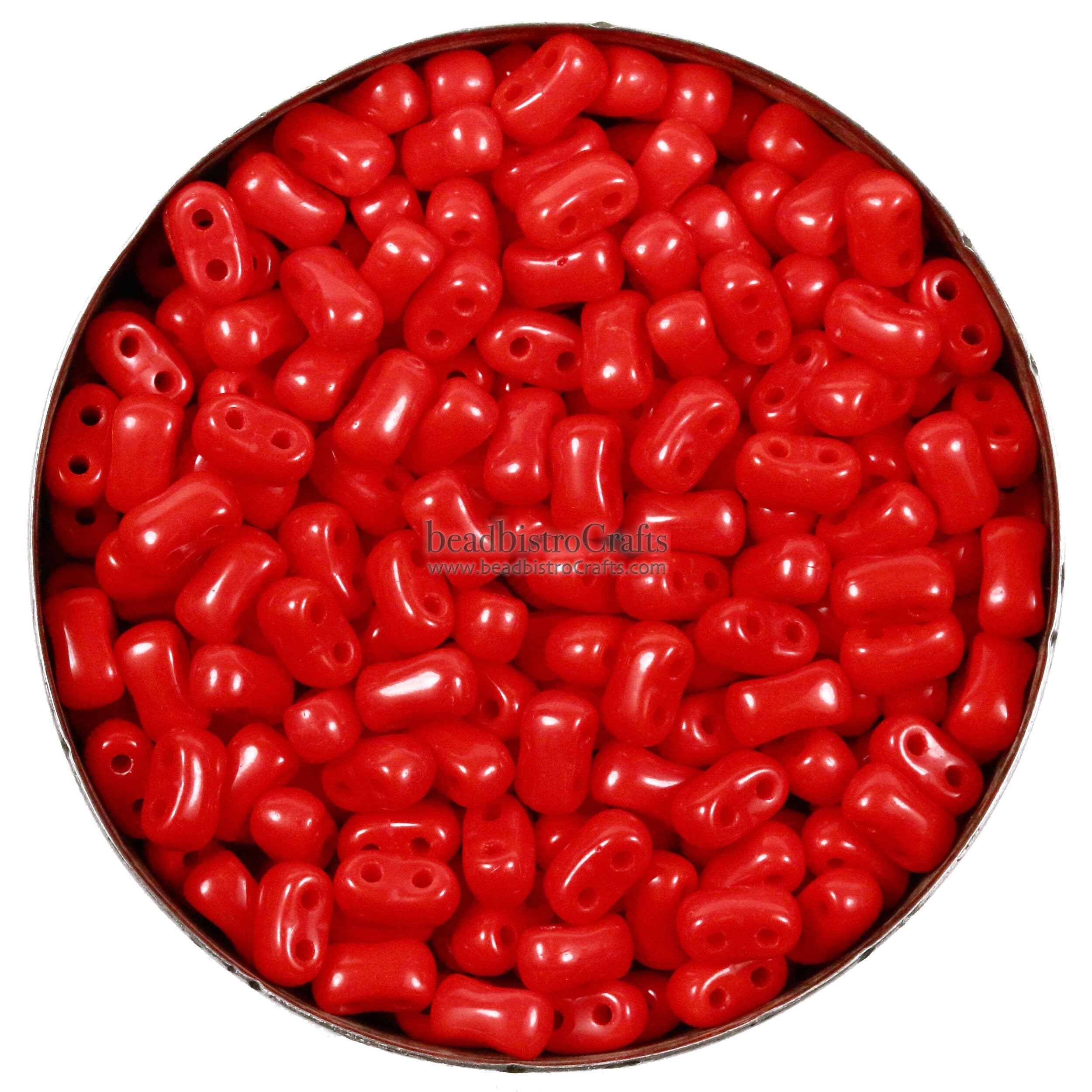 10g Czech Glass Bi-Bo bead - 2 hole beads - Opaque Coral Red - Bow beads - 5.5x2.8mm