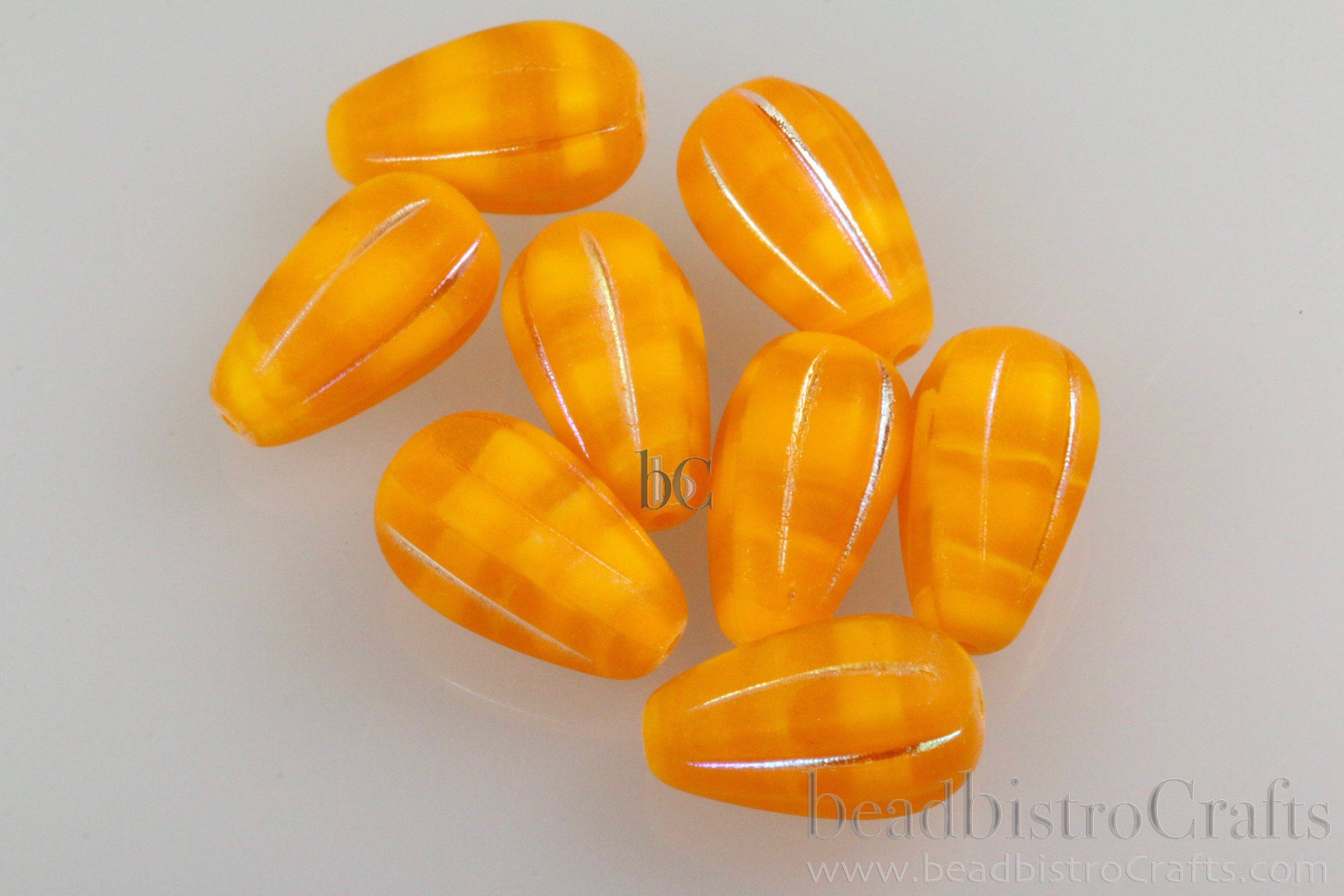 Melon Drops Tangerine glass - 8pcs Melon beads - Czech glass Melon drop bead - MATTE Tangerine Opal Frosted AB - 13x8mm