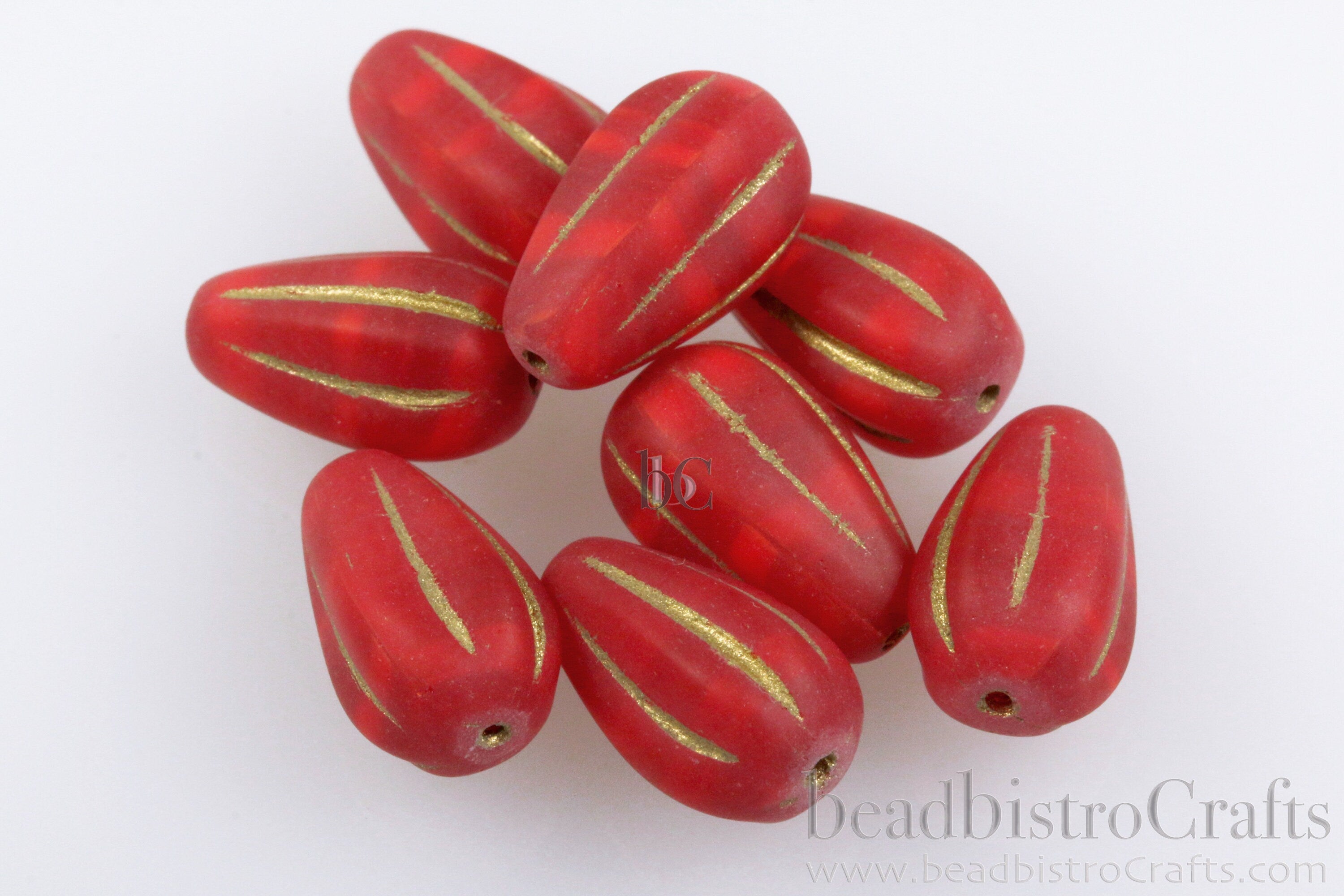 Melon Drops Cherry glass - 8pcs Melon beads - Czech glass Melon drop bead - MATTE Cherry Opal GOLD WASH - 13x8mm