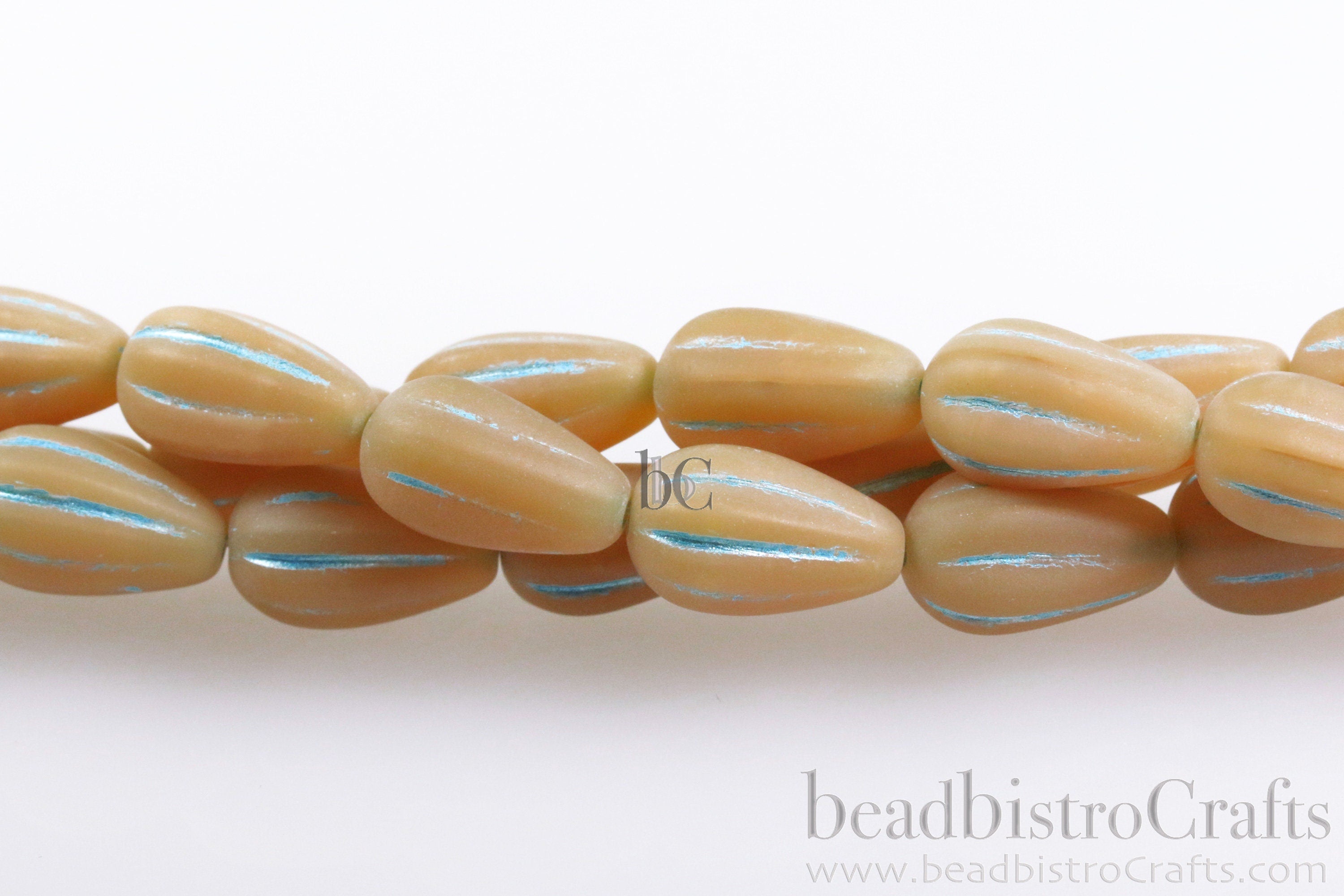 Melon Drops Caramel glass - 8pcs Melon beads - Czech glass Melon drop bead - MATTE Caramel Opal Metallic TURQUOISE WASH - 13x8mm