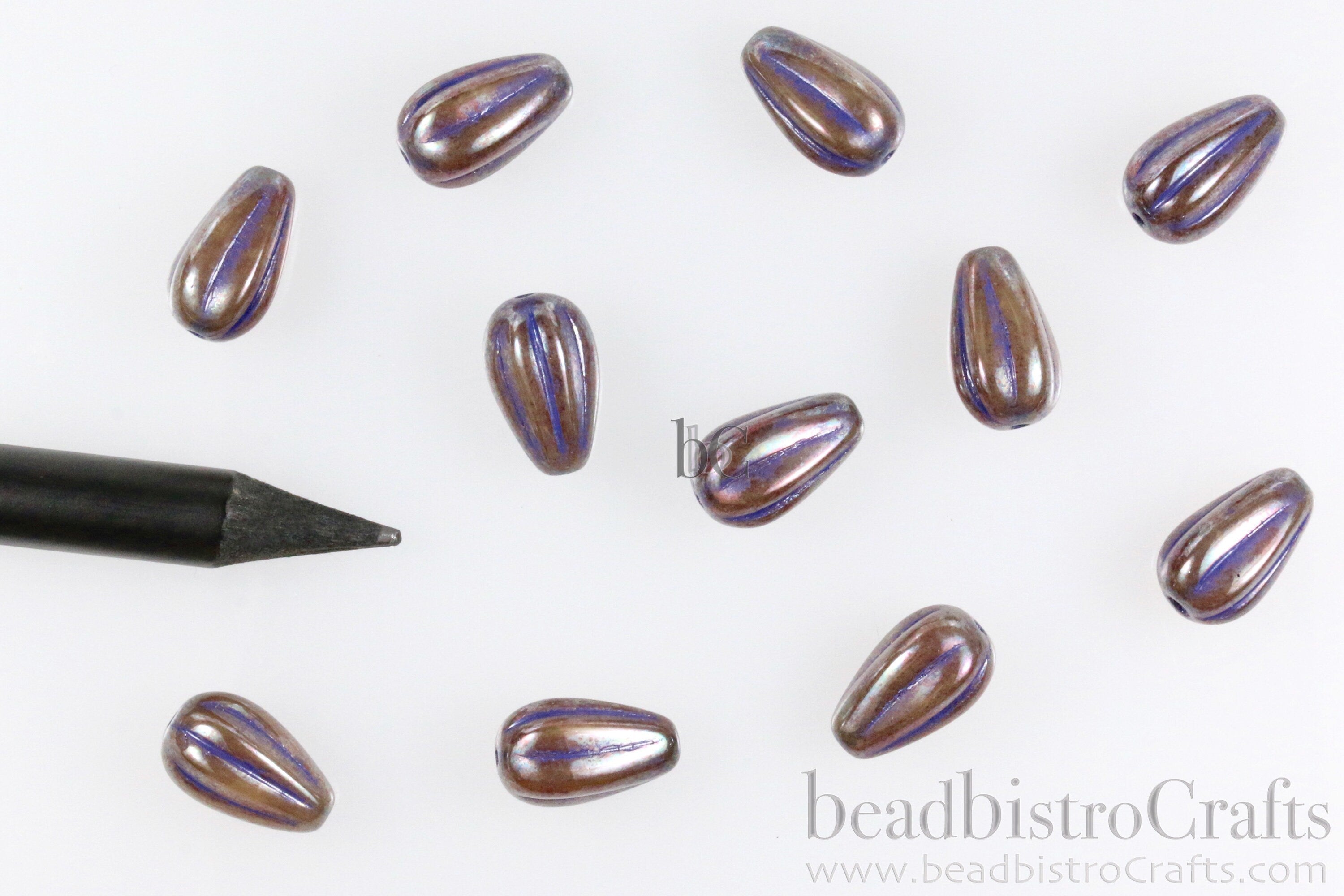 Melon Drops Smoky Mocha - 8pcs glass Melon beads - Czech glass Melon drop bead - BRONZE OXIDE Caramel Opal PURPLE Wash - 13x8mm