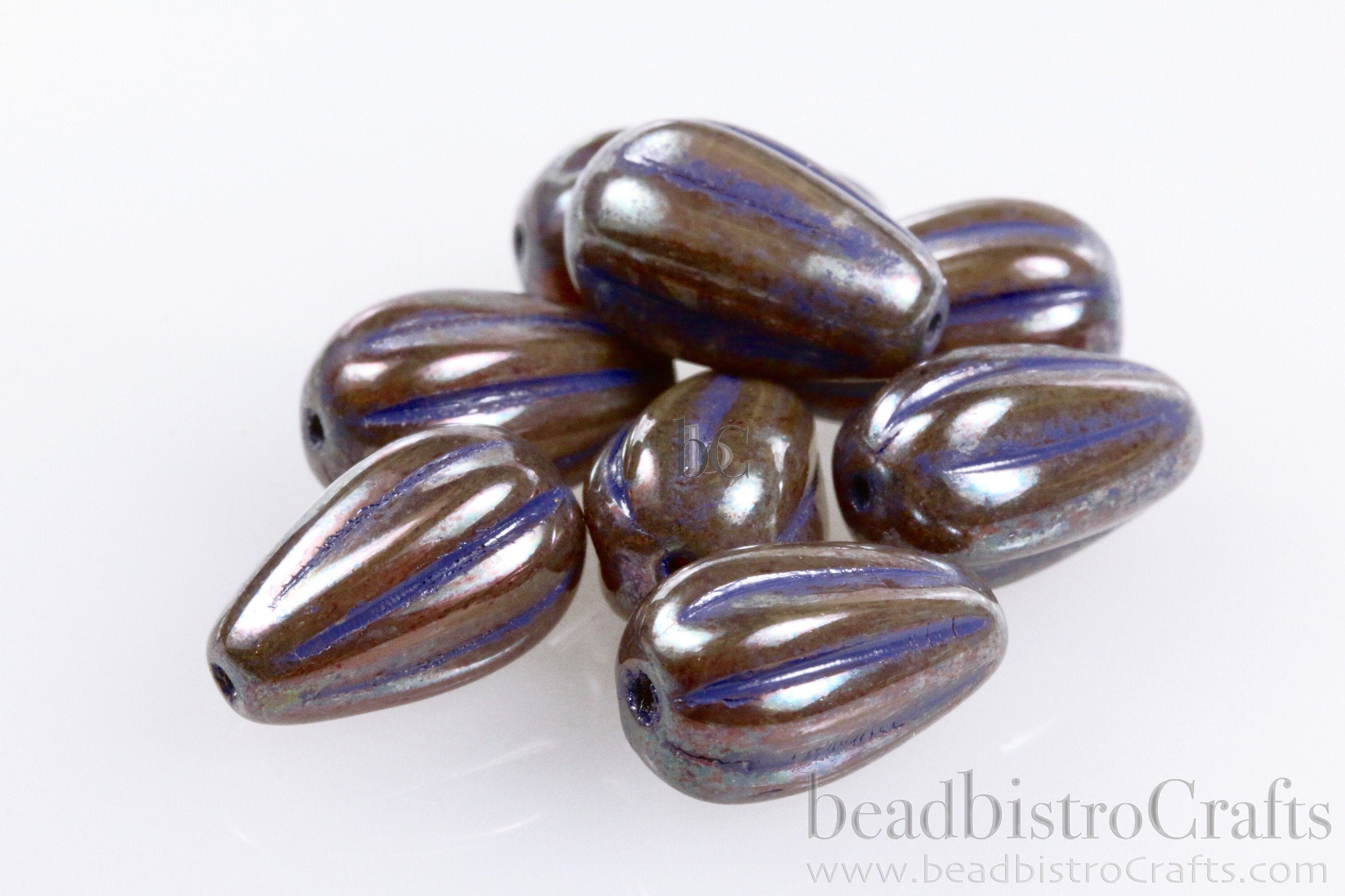 Melon Drops Smoky Mocha - 8pcs glass Melon beads - Czech glass Melon drop bead - BRONZE OXIDE Caramel Opal PURPLE Wash - 13x8mm