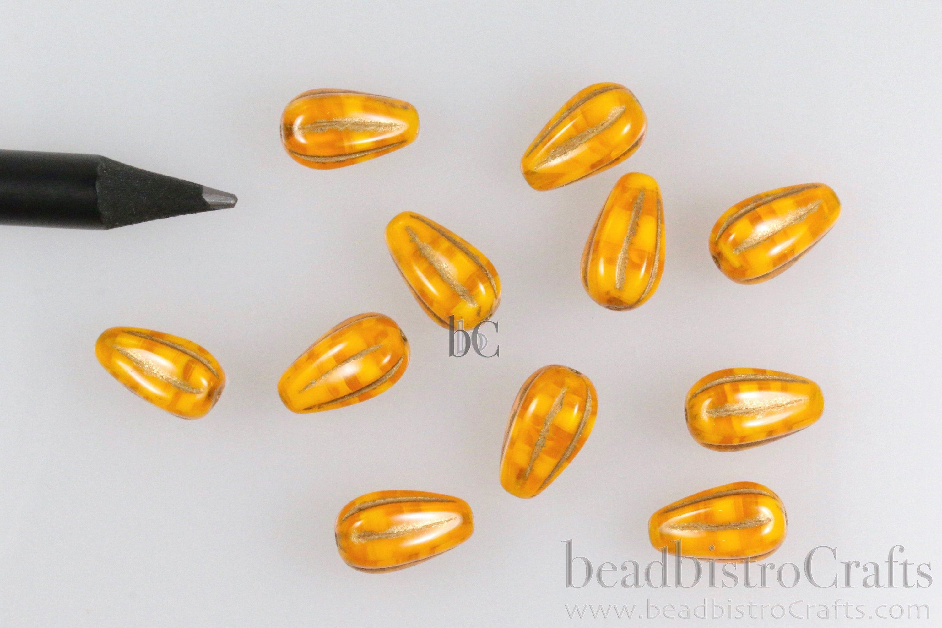 Melon Drops Butterscotch glass - 8pcs Melon beads - Czech glass Melon drop bead - Butterscotch Opal Metallic BRONZE WASH - 13x8mm