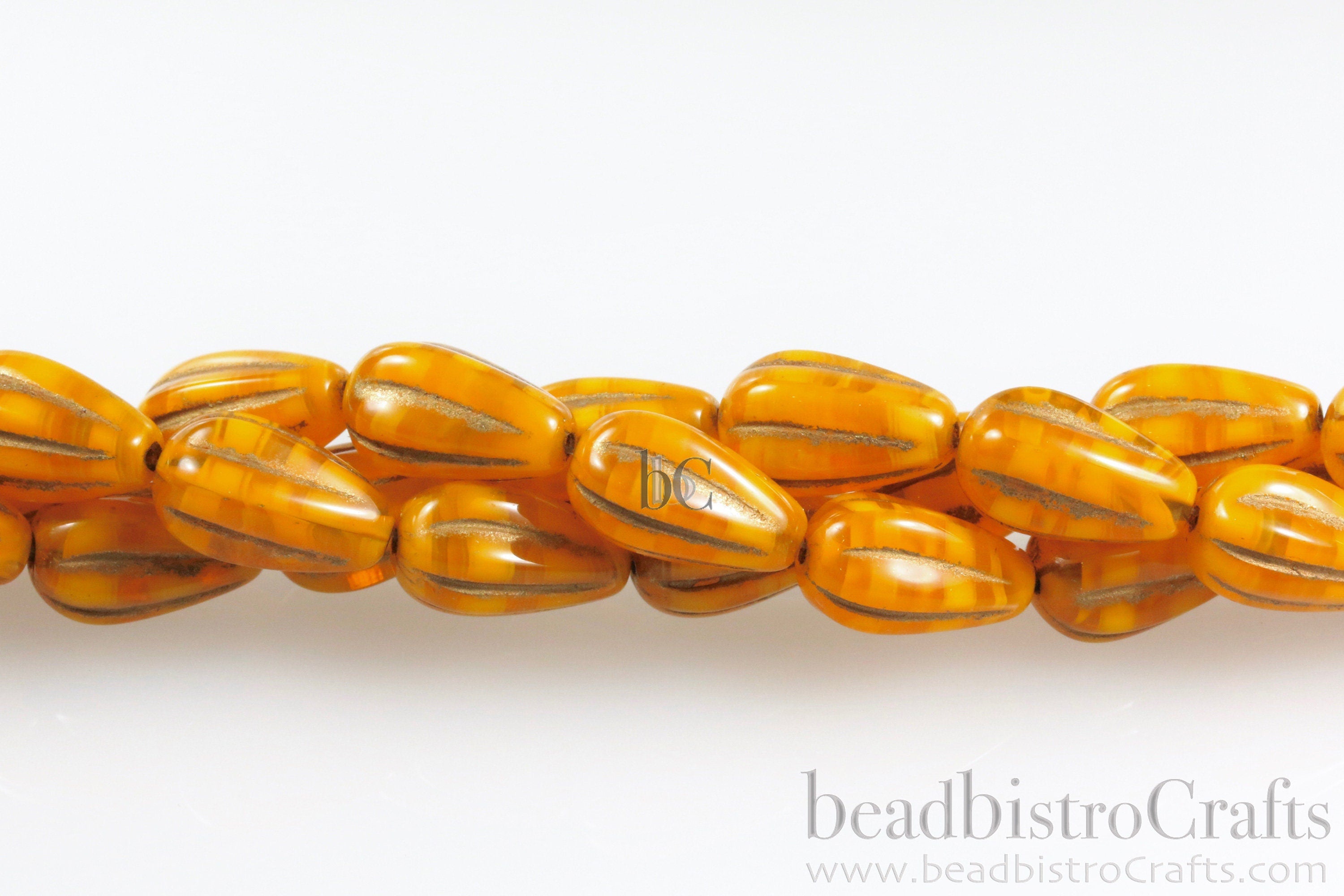 Melon Drops Butterscotch glass - 8pcs Melon beads - Czech glass Melon drop bead - Butterscotch Opal Metallic BRONZE WASH - 13x8mm