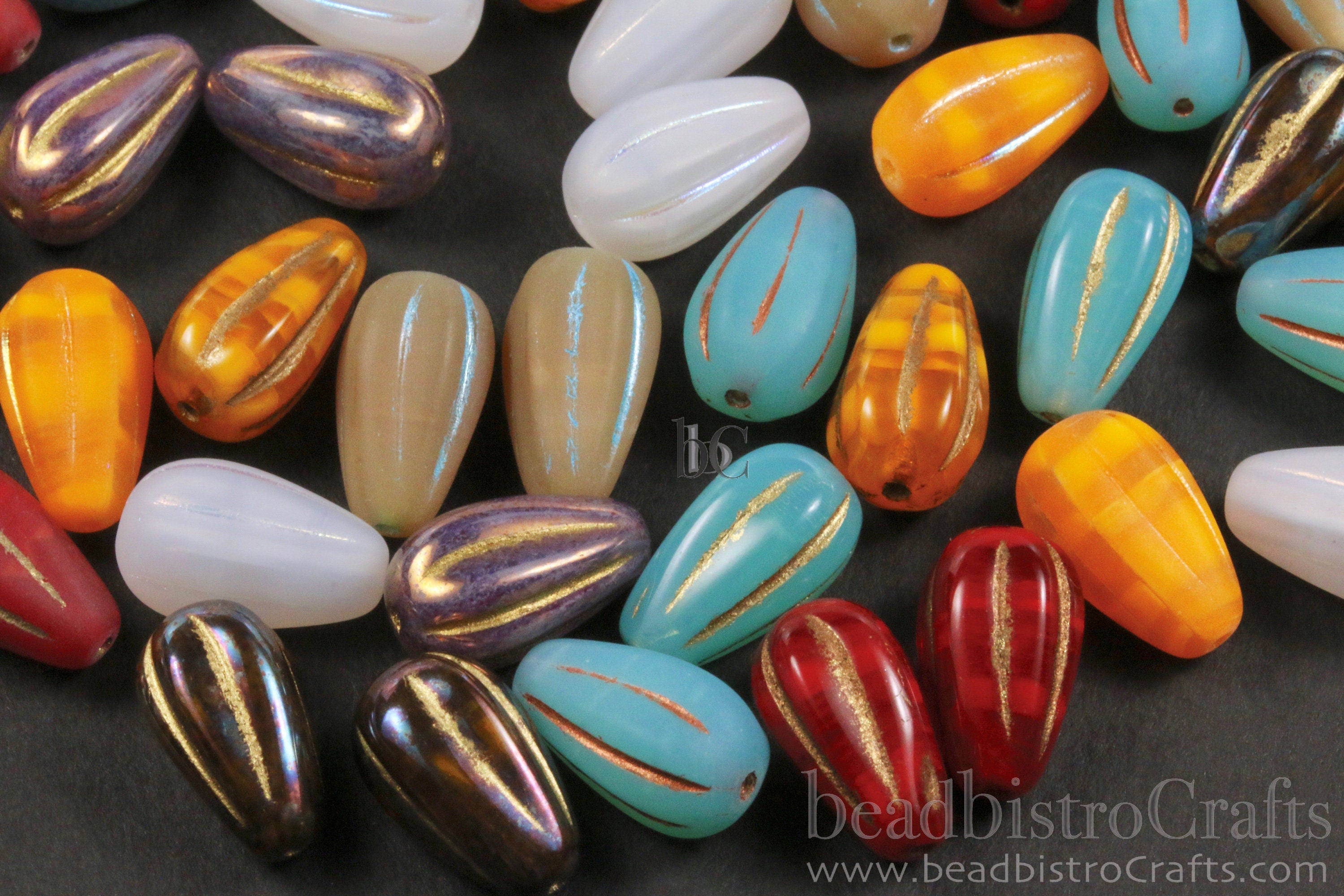 Melon Drops Tangerine glass - 8pcs Melon beads - Czech glass Melon drop bead - MATTE Tangerine Opal Frosted AB - 13x8mm