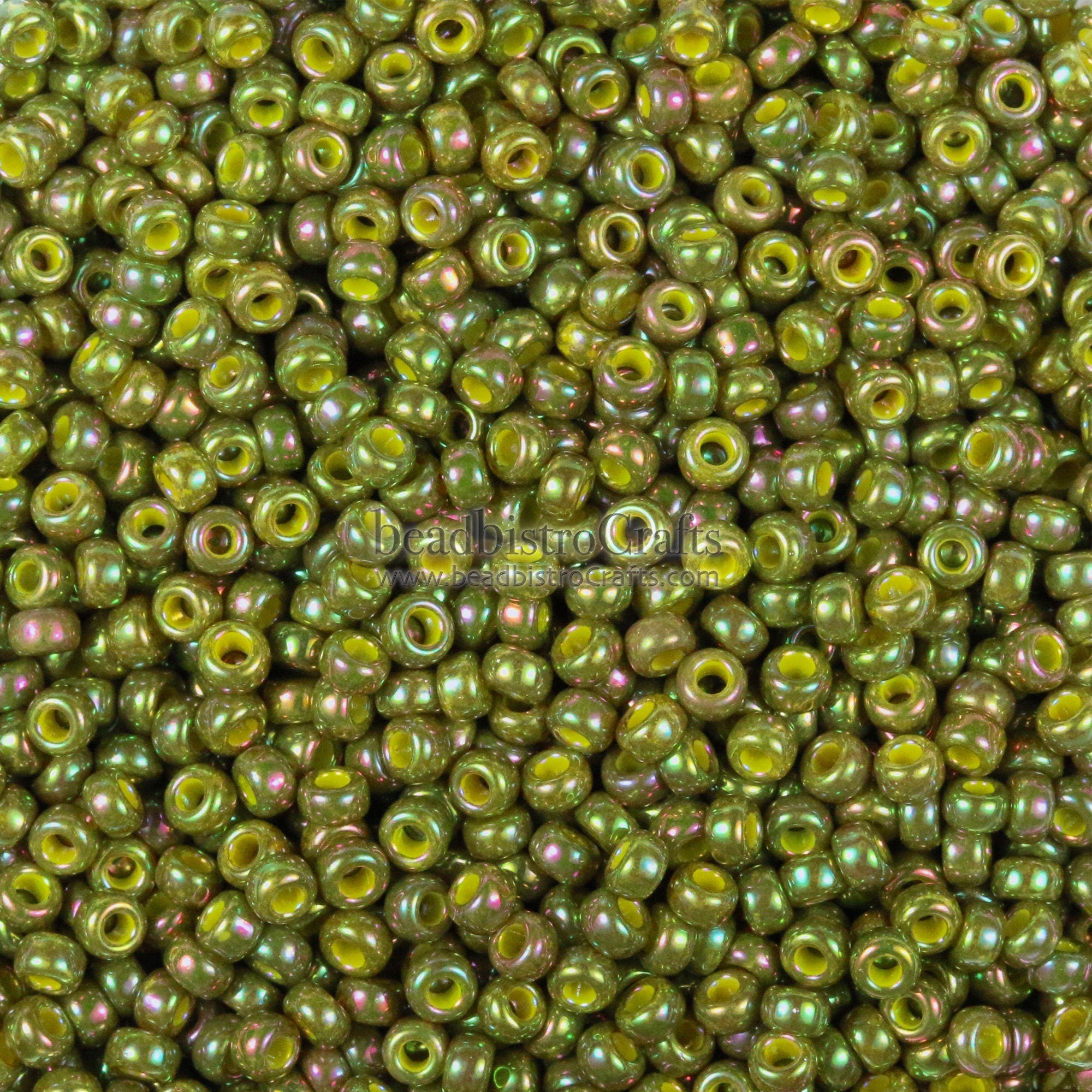 10g - 11/0, 8/0, 6/0 Round Japanese Seed beads - LUSTERED RAINBOW Lemon Lime - size 11, size 8, or size 6 seed beads - #318Q