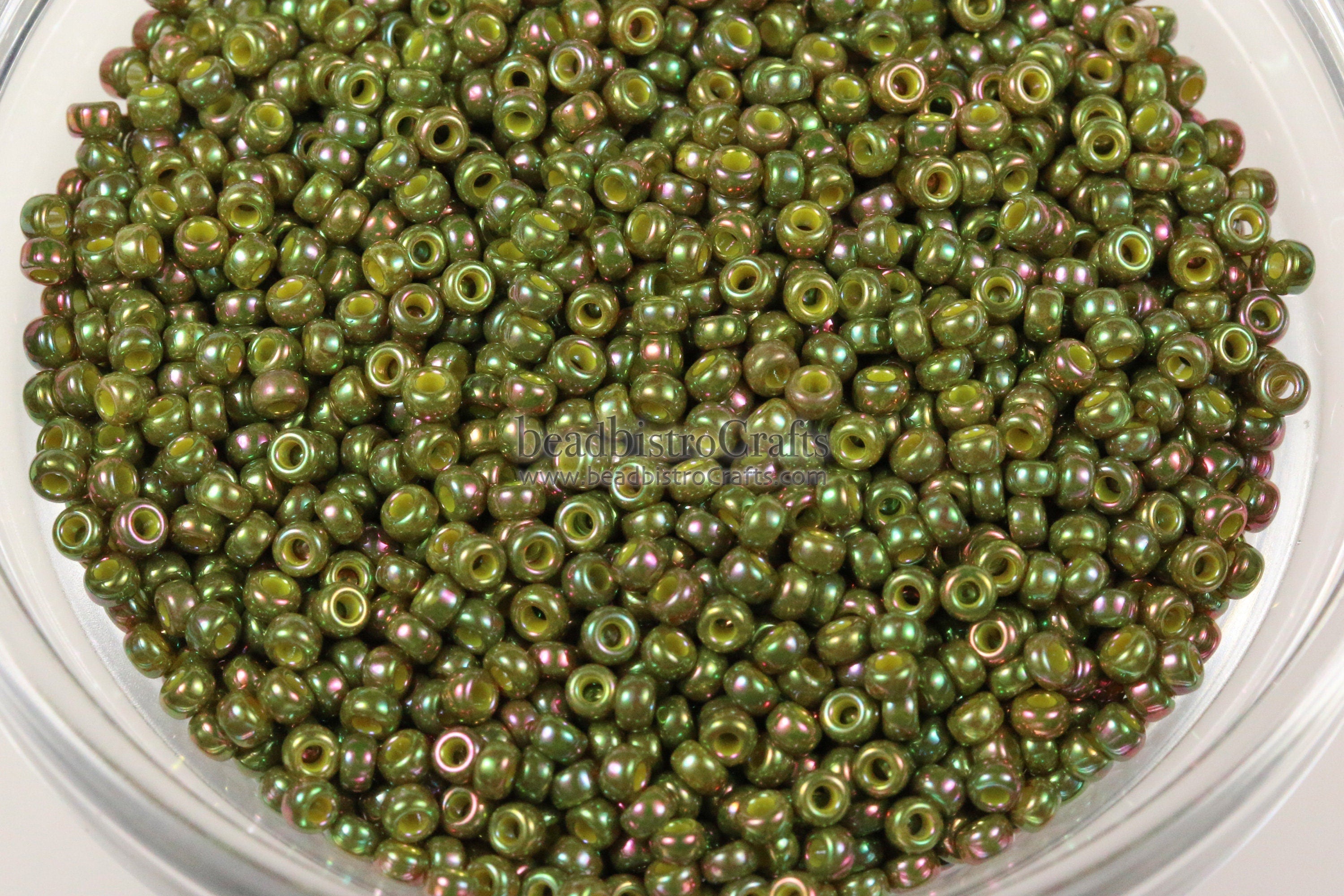 10g - 11/0, 8/0, 6/0 Round Japanese Seed beads - LUSTERED RAINBOW Lemon Lime - size 11, size 8, or size 6 seed beads - #318Q