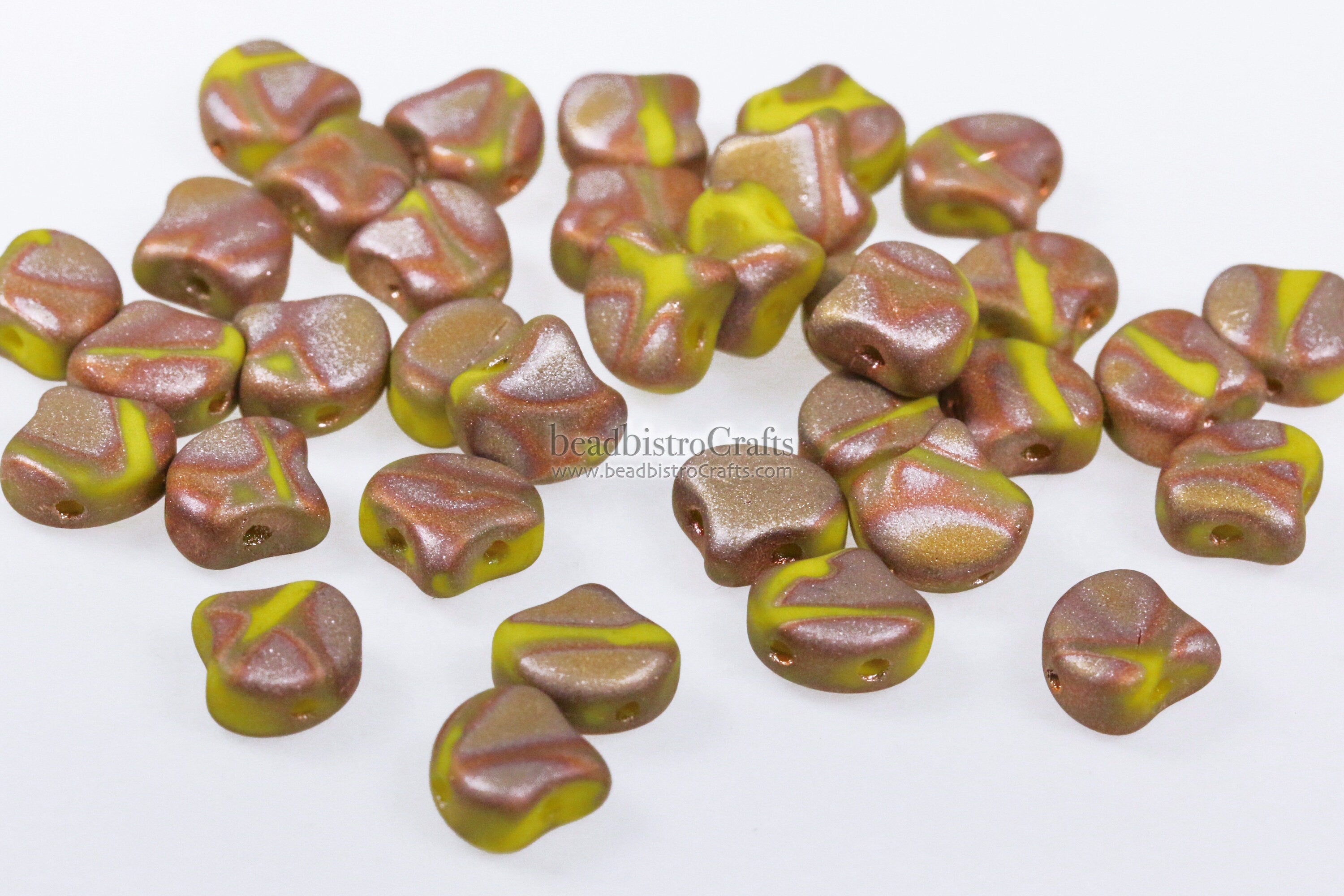 30pcs Czech 2-hole GINKO beads - Ginko Duo - Opaque Limon Full CAPRI Gold Matte BATIK * Ginko bead - 7.5x7.5mm