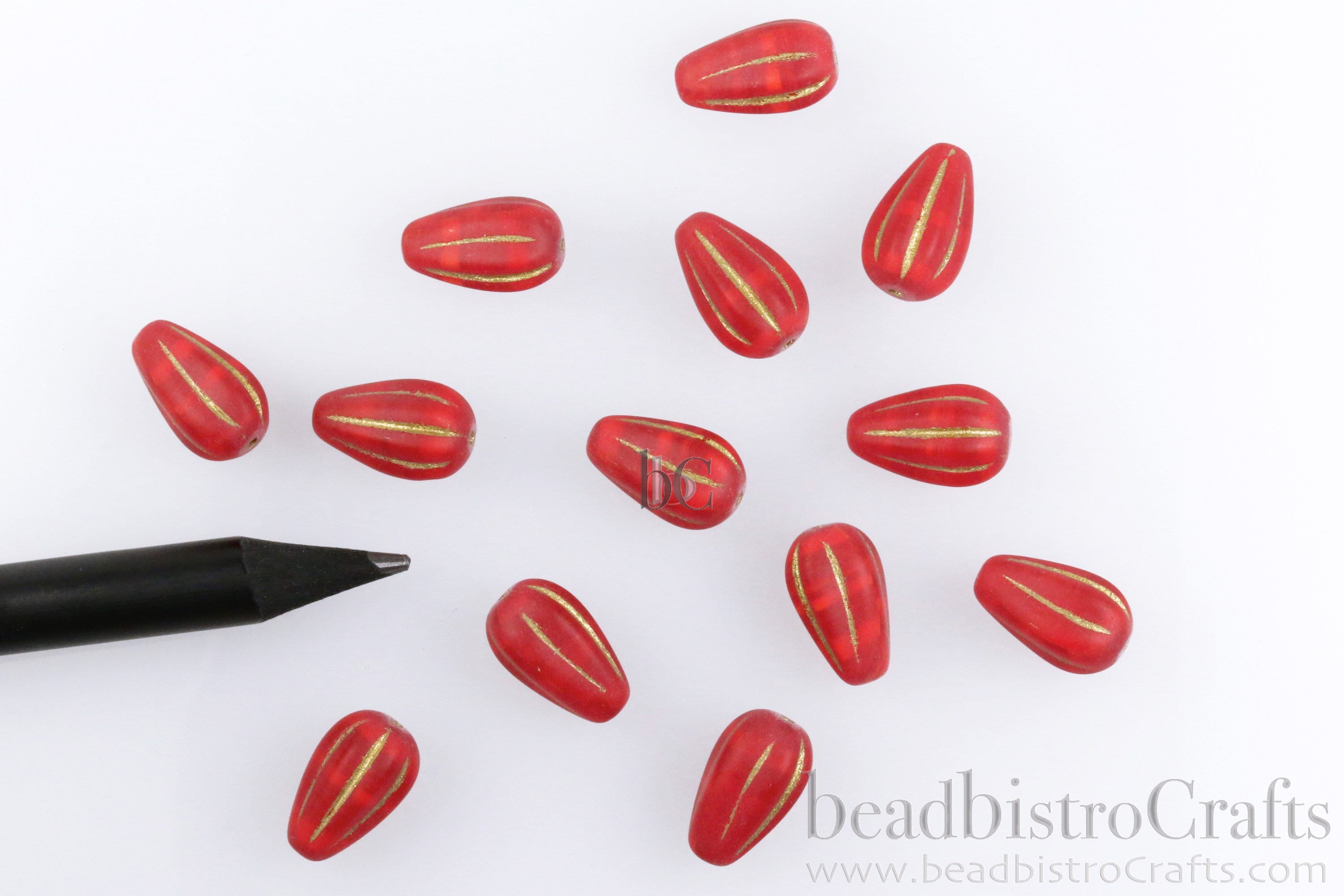 Melon Drops Cherry glass - 8pcs Melon beads - Czech glass Melon drop bead - MATTE Cherry Opal GOLD WASH - 13x8mm