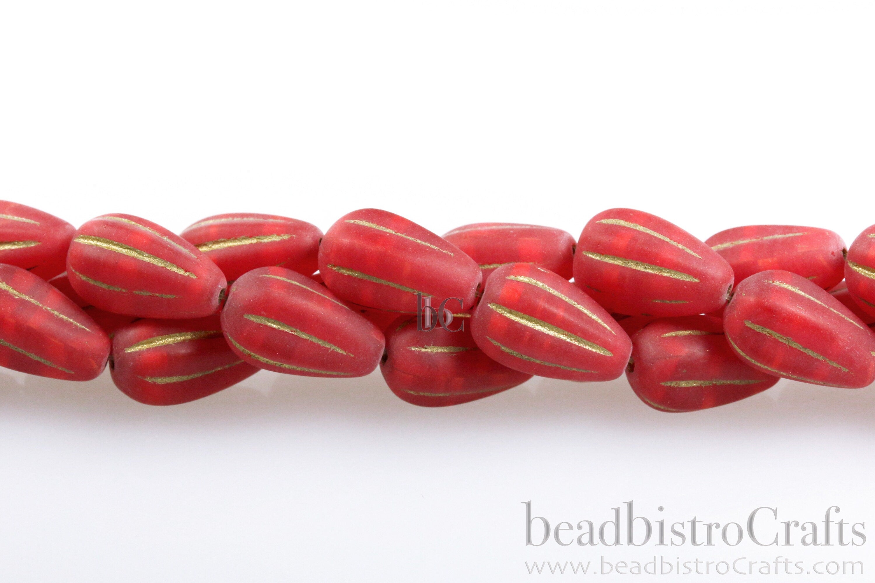 Melon Drops Cherry glass - 8pcs Melon beads - Czech glass Melon drop bead - MATTE Cherry Opal GOLD WASH - 13x8mm