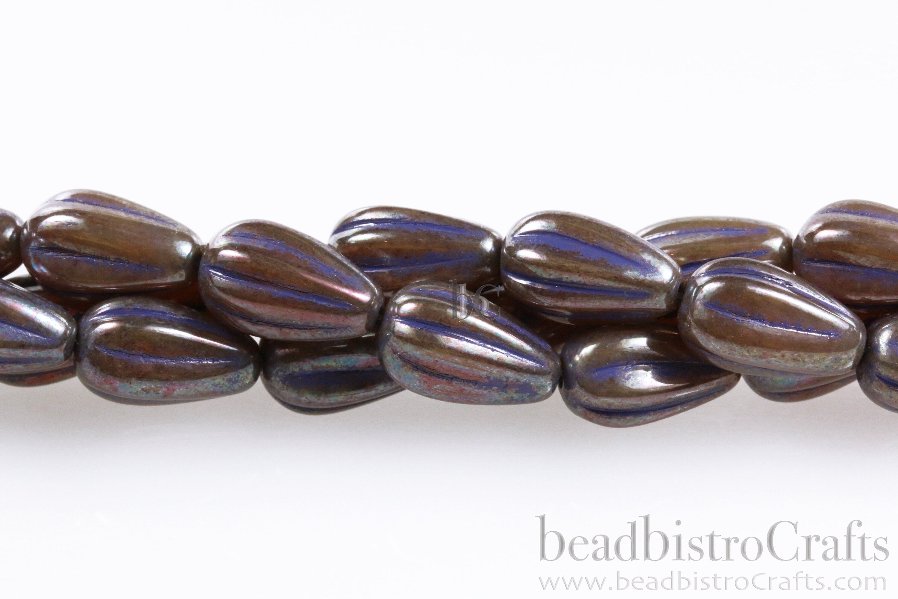 Melon Drops Smoky Mocha - 8pcs glass Melon beads - Czech glass Melon drop bead - BRONZE OXIDE Caramel Opal PURPLE Wash - 13x8mm