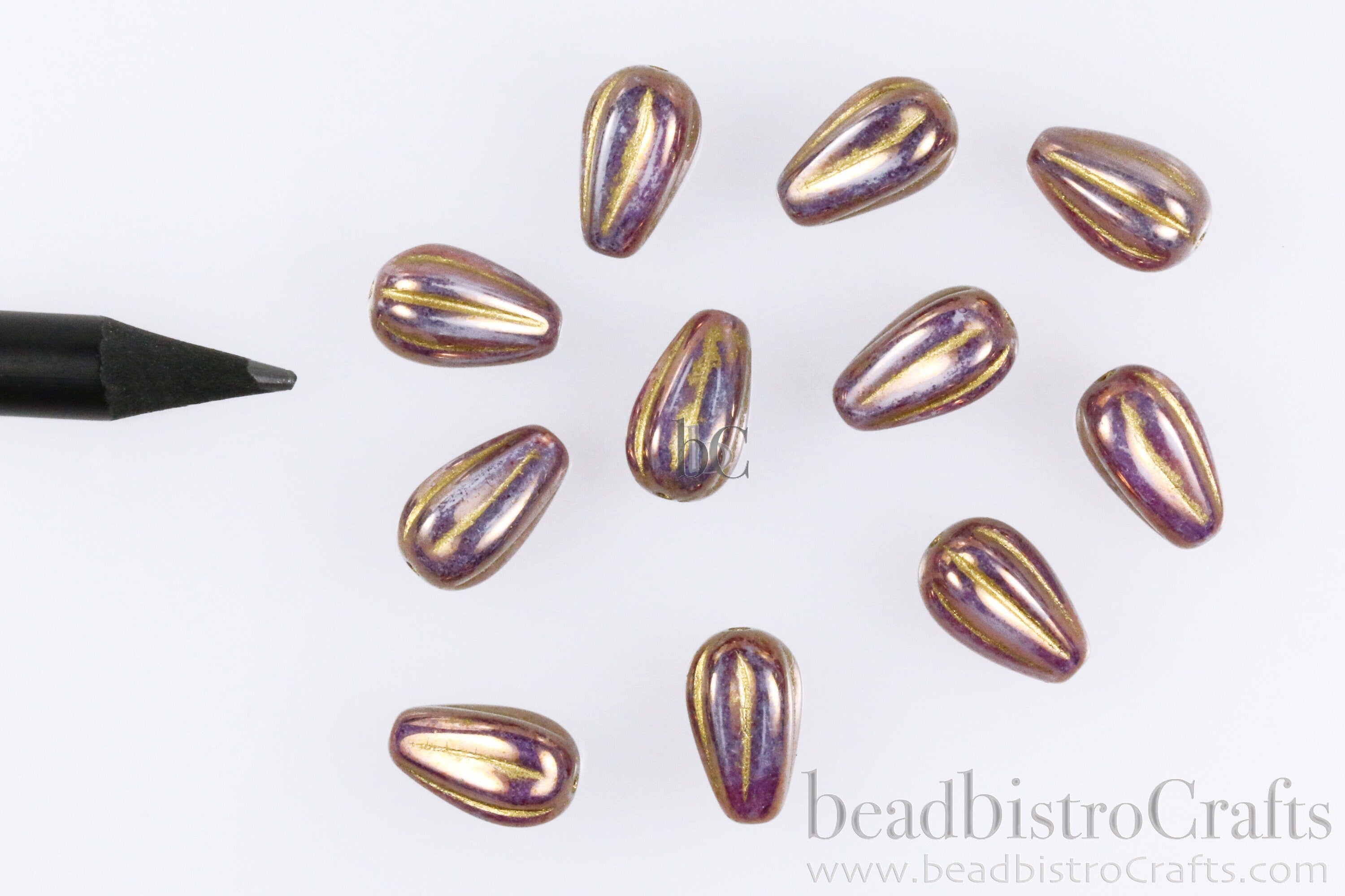 Melon Drops Bronze/Rose glass - 8pcs Melon beads - Czech glass Melon drop bead - Silky White Opal VEGA LUSTER GOLD Wash - 13x8mm