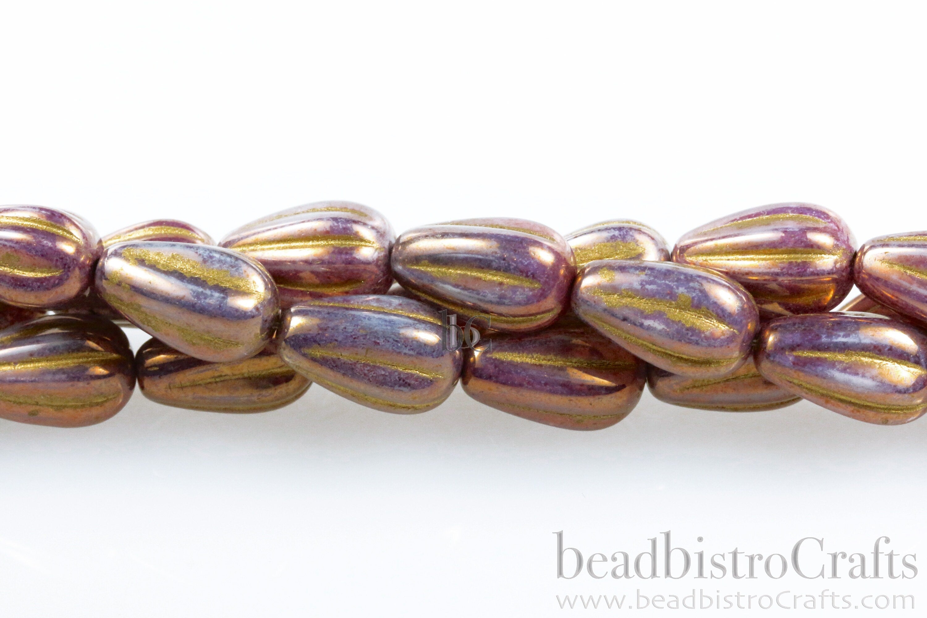 Melon Drops Bronze/Rose glass - 8pcs Melon beads - Czech glass Melon drop bead - Silky White Opal VEGA LUSTER GOLD Wash - 13x8mm