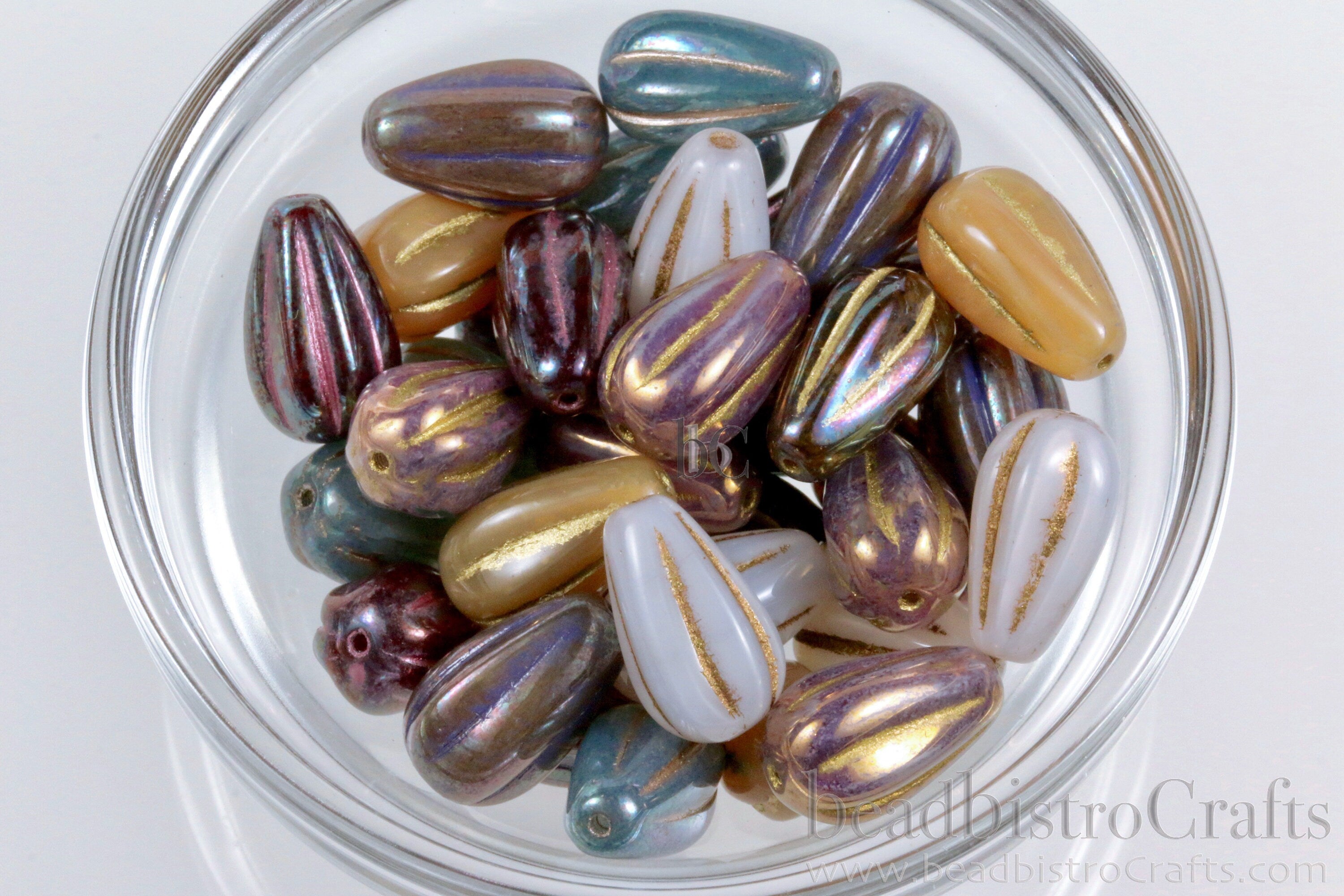 Melon Drops Smoky Mocha - 8pcs glass Melon beads - Czech glass Melon drop bead - BRONZE OXIDE Caramel Opal PURPLE Wash - 13x8mm