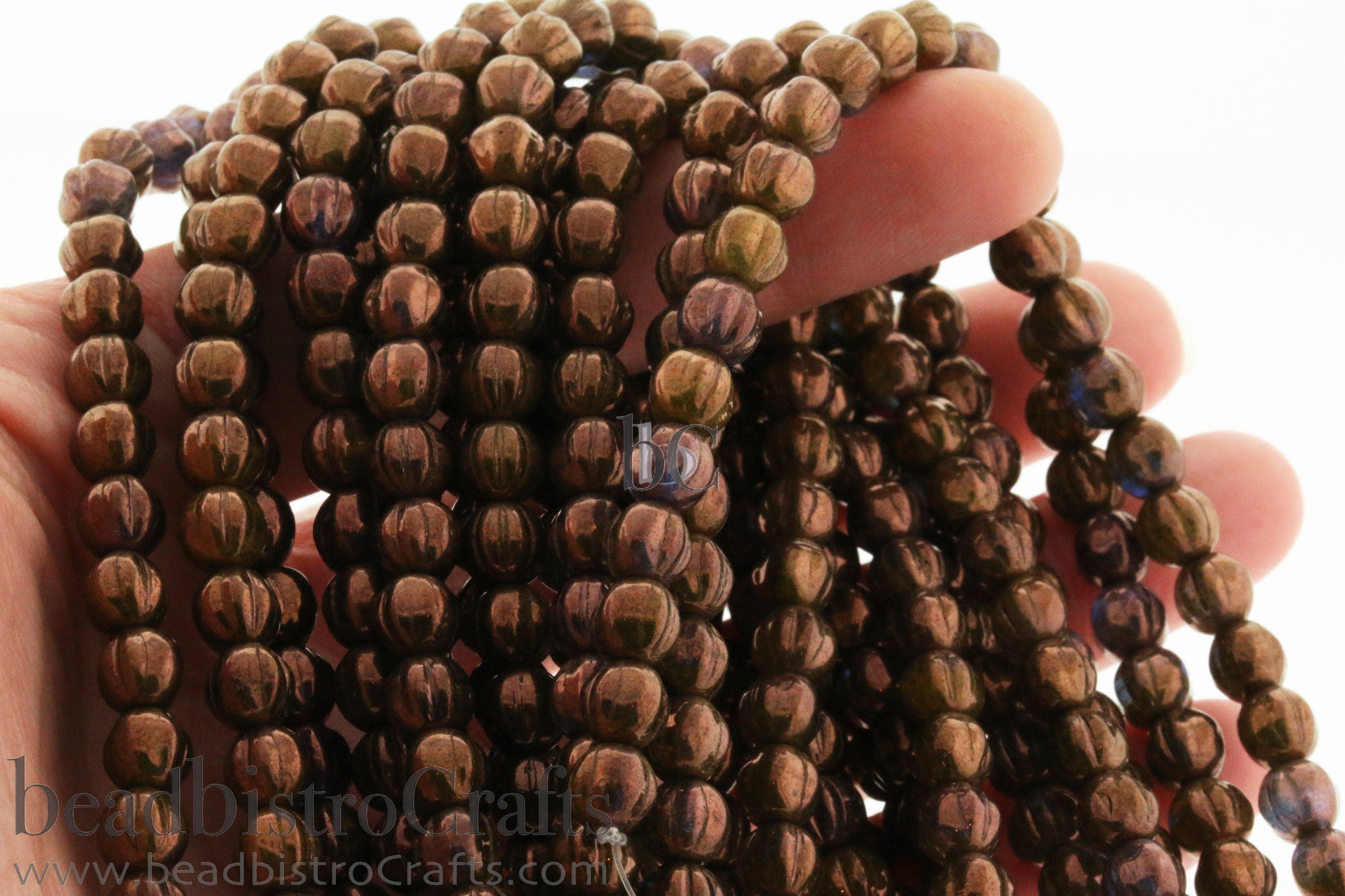 6mm Czech glass Melon round bead - 35 or 105pcs BRONZE VEGA Kiwi - 6mm Melon beads