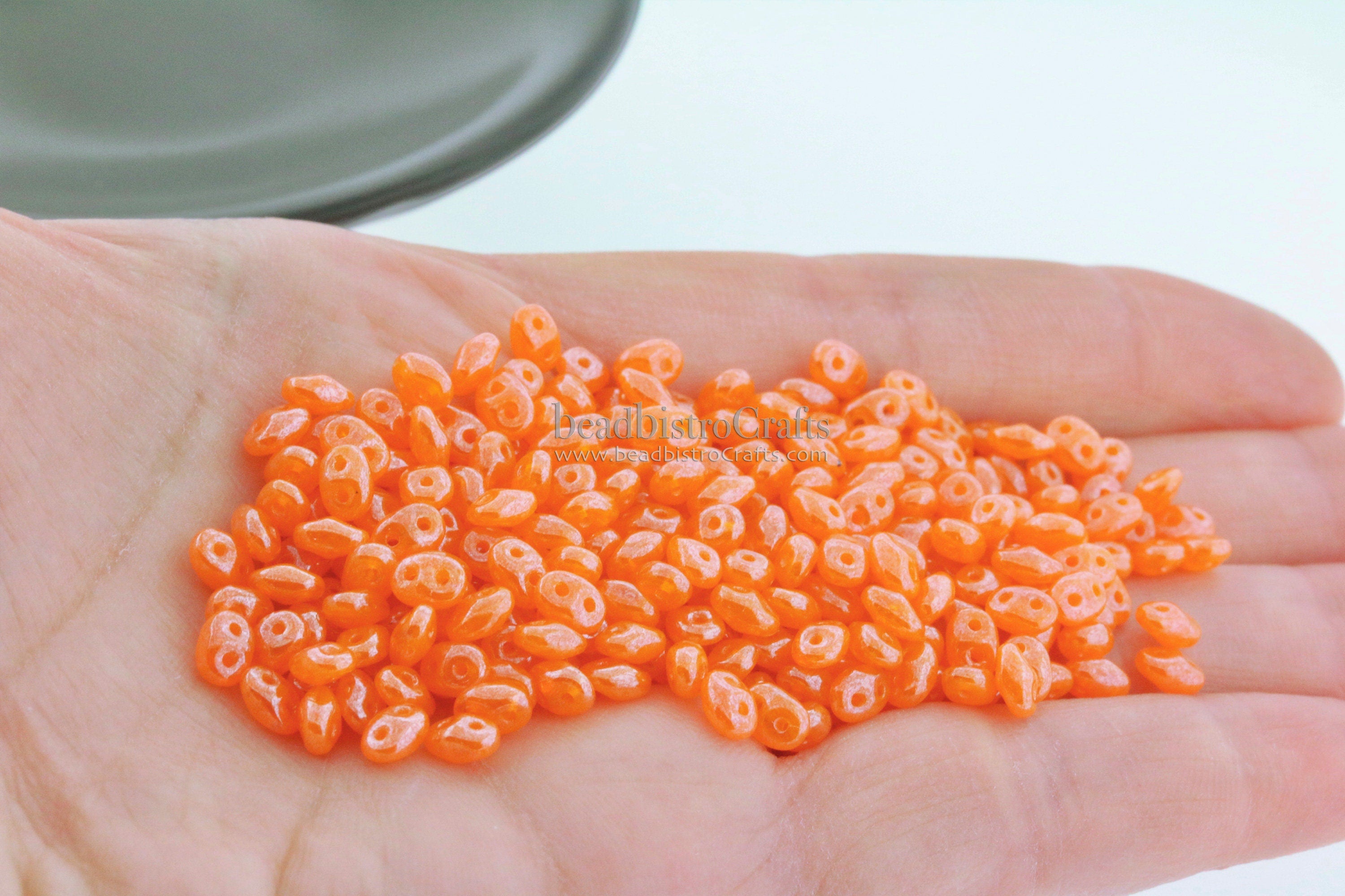 10g Czech SuperDuo 2 hole beads  * OPAL Tangerine WHITE LUSTER 2.5x5mm