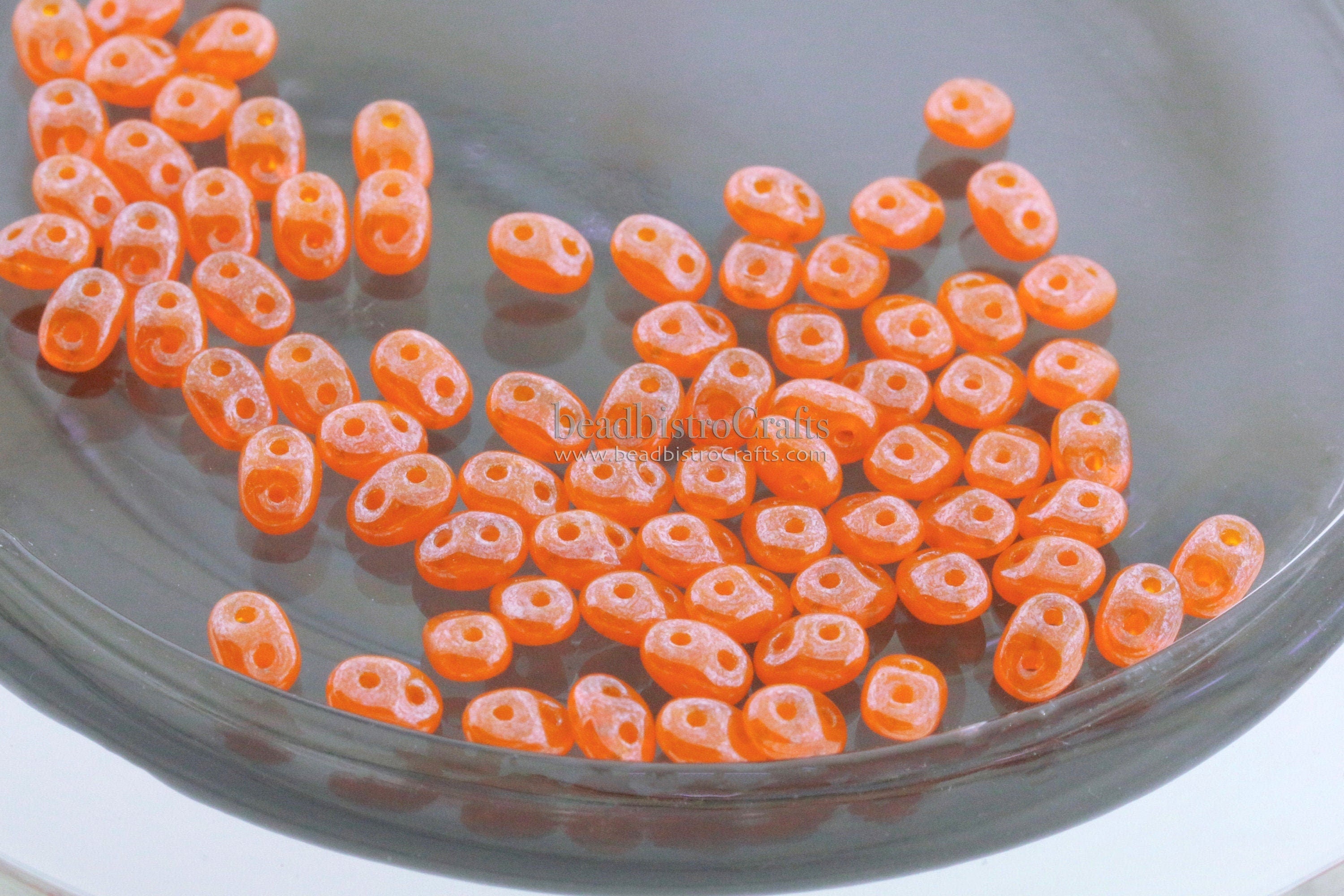 10g Czech SuperDuo 2 hole beads  * OPAL Tangerine WHITE LUSTER 2.5x5mm