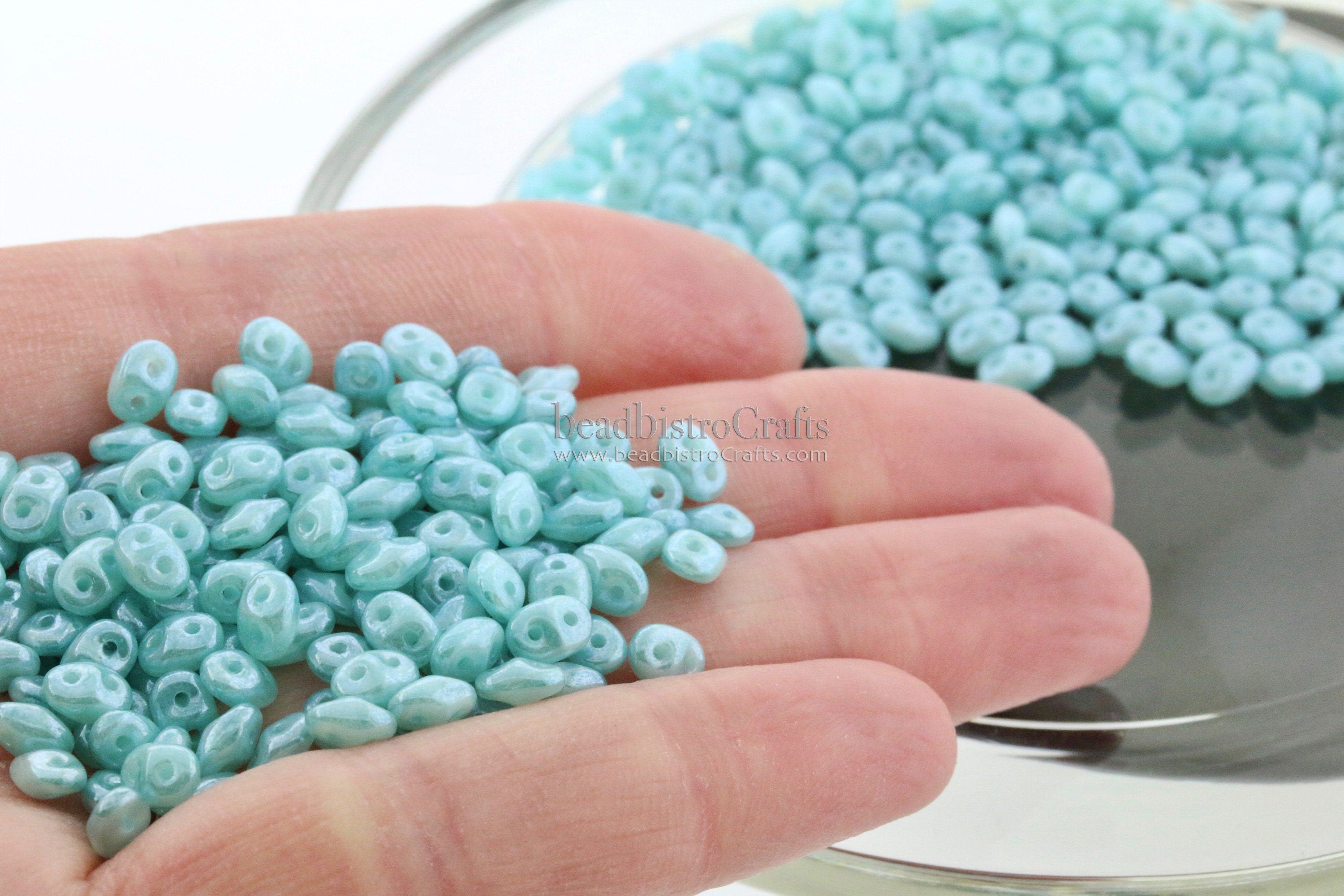 10g Czech SuperDuo 2-hole Beads - Marine OPAL WHITE LUSTER * 2.5x5mm