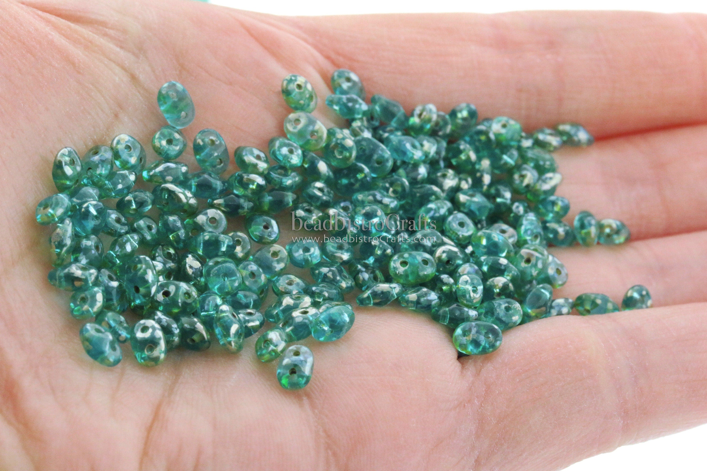 20g Czech SuperDuos Aquamarine REMBRANDT - Czech 2-hole beads - 2.5x5mm