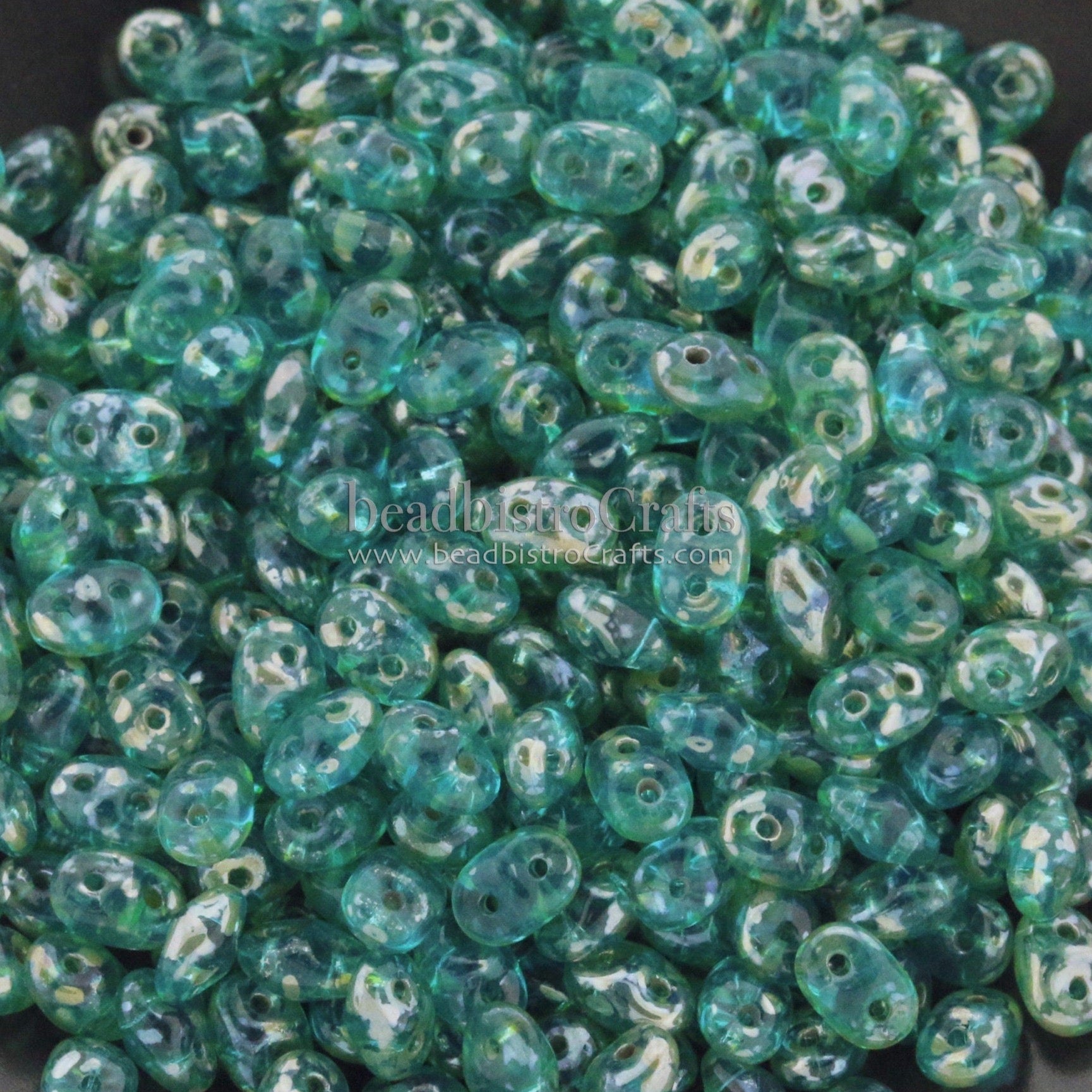 20g Czech SuperDuos Aquamarine REMBRANDT - Czech 2-hole beads - 2.5x5mm