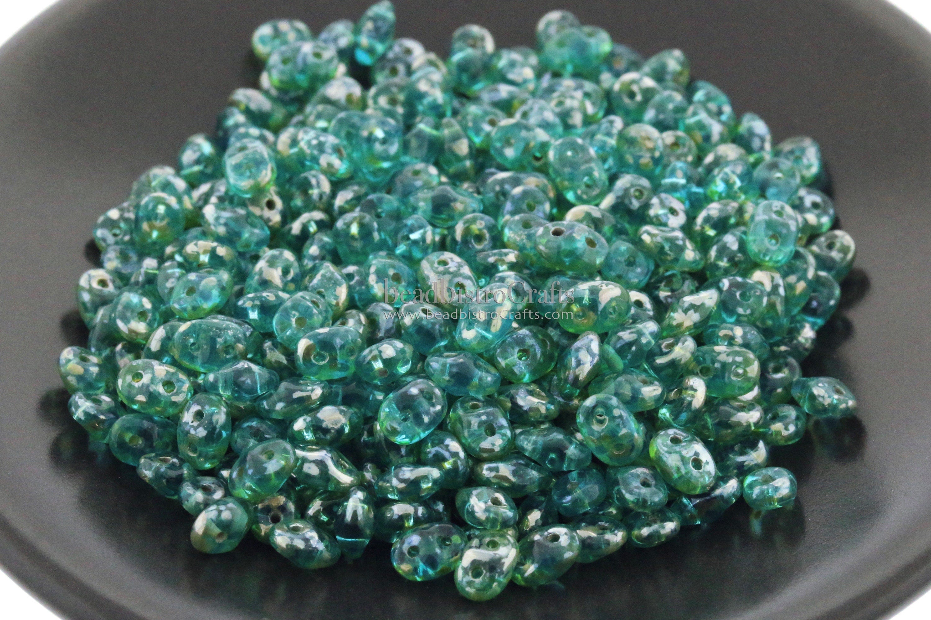 20g Czech SuperDuos Aquamarine REMBRANDT - Czech 2-hole beads - 2.5x5mm