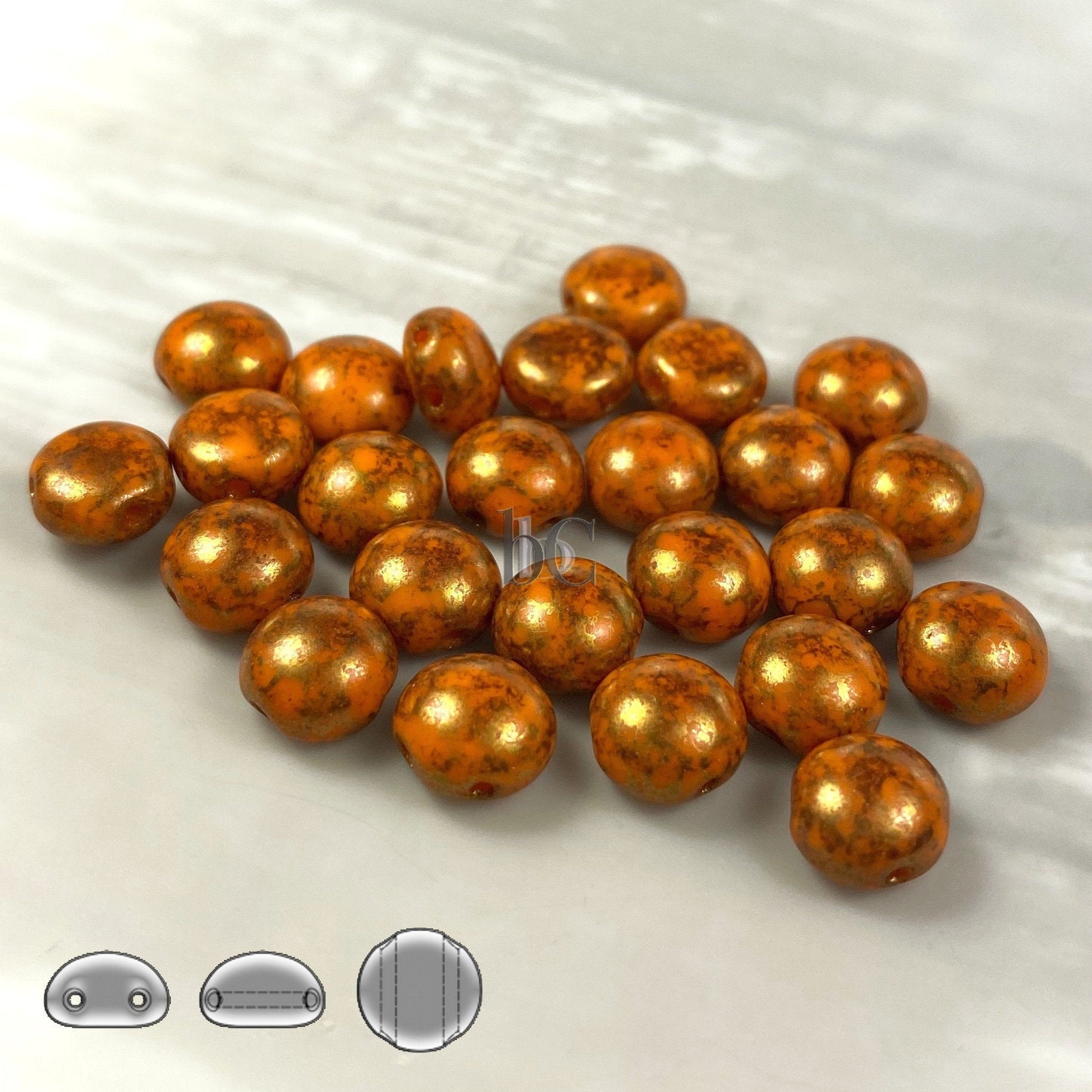 2-hole CANDY™ Cabochon Beads - 24 or 48pcs 8mm Czech 2-hole Preciosa cabochons - Opaque Pumpkin Orange BRONZE TERACOTA * Czech glass beads