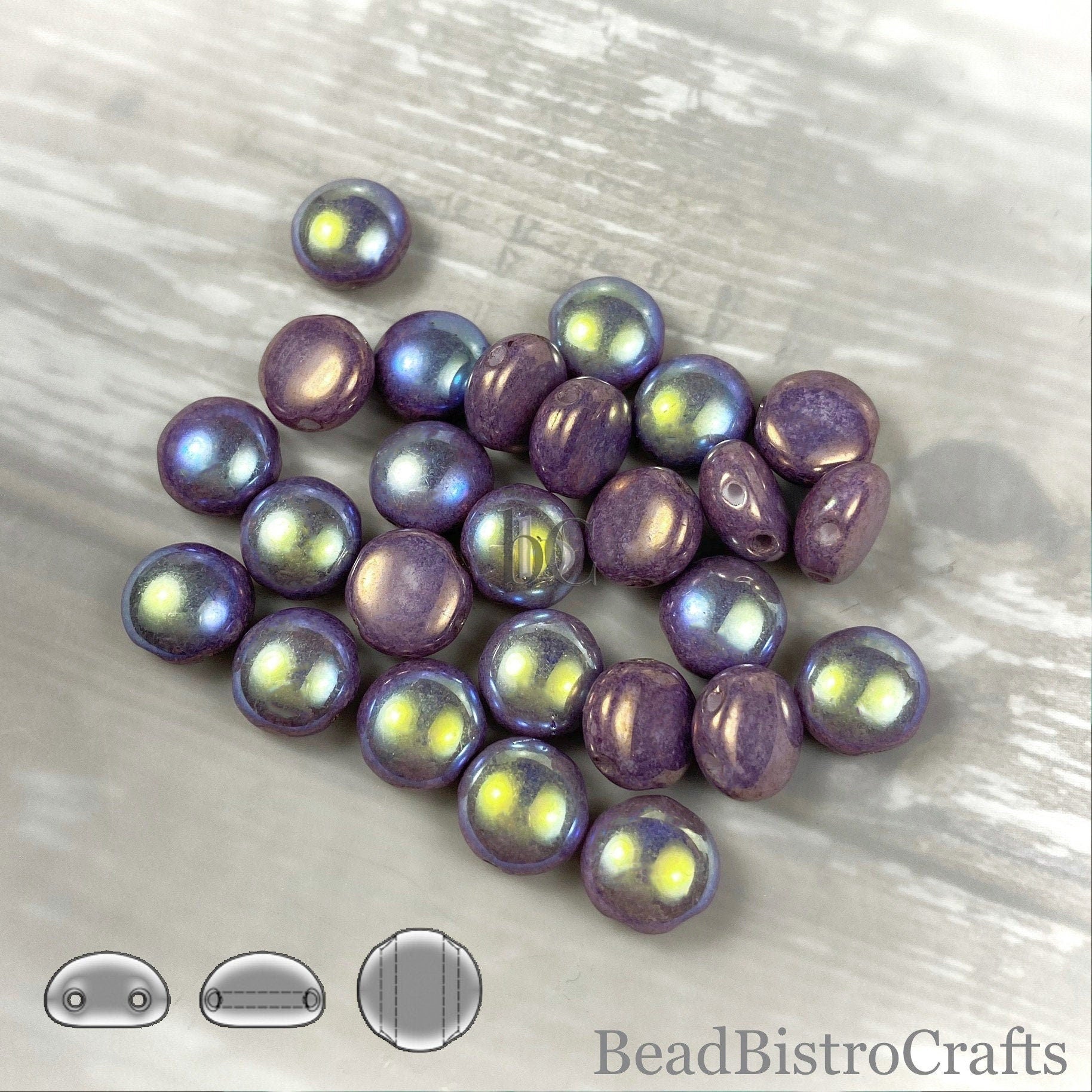 2-hole CANDY™ Cabochon Beads - 24 or 48pcs 8mm Czech 2-hole Preciosa cabochons - Alabaster VEGA AB * Czech glass beads