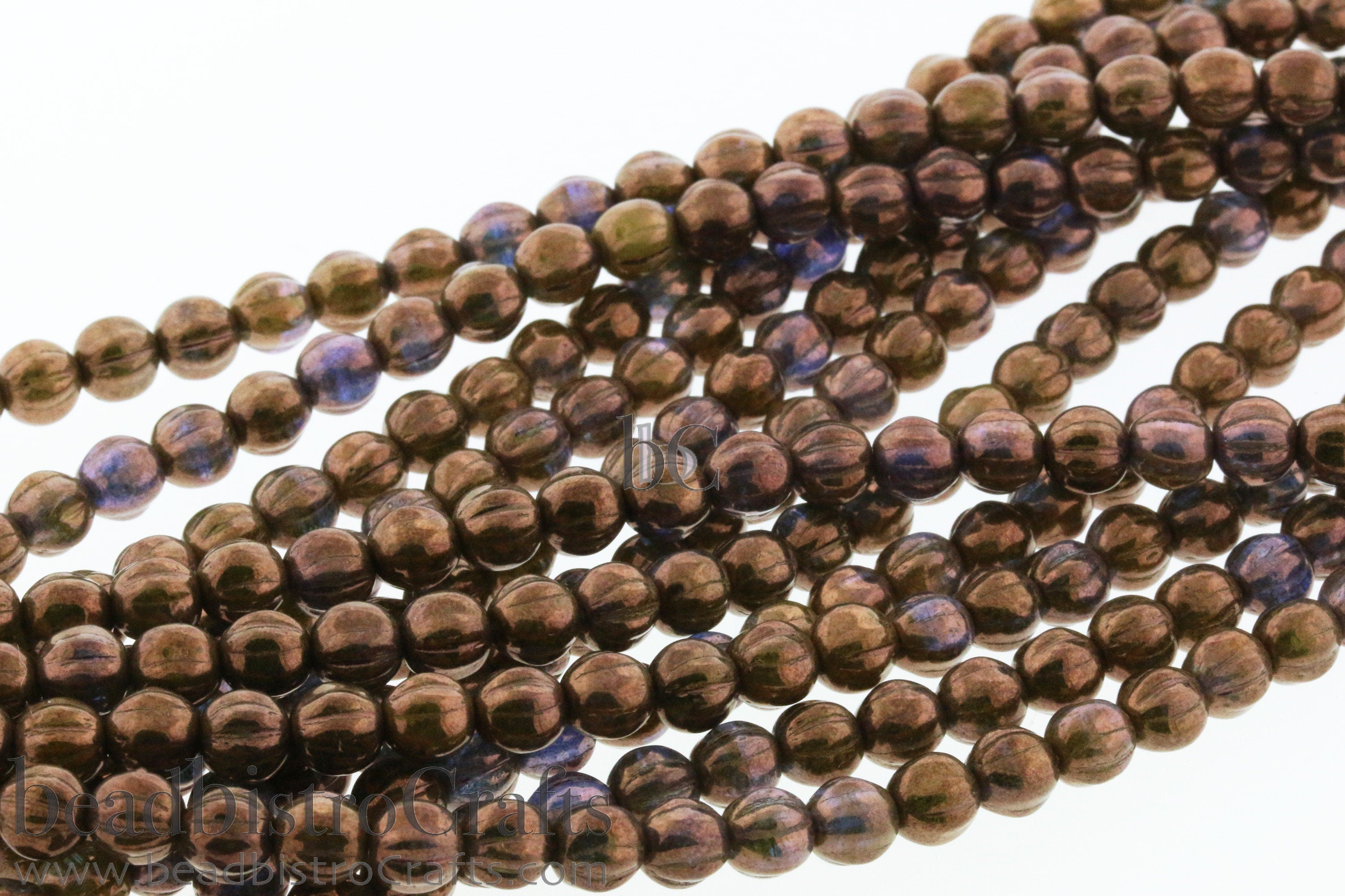 6mm Czech glass Melon round bead - 35 or 105pcs BRONZE VEGA Kiwi - 6mm Melon beads