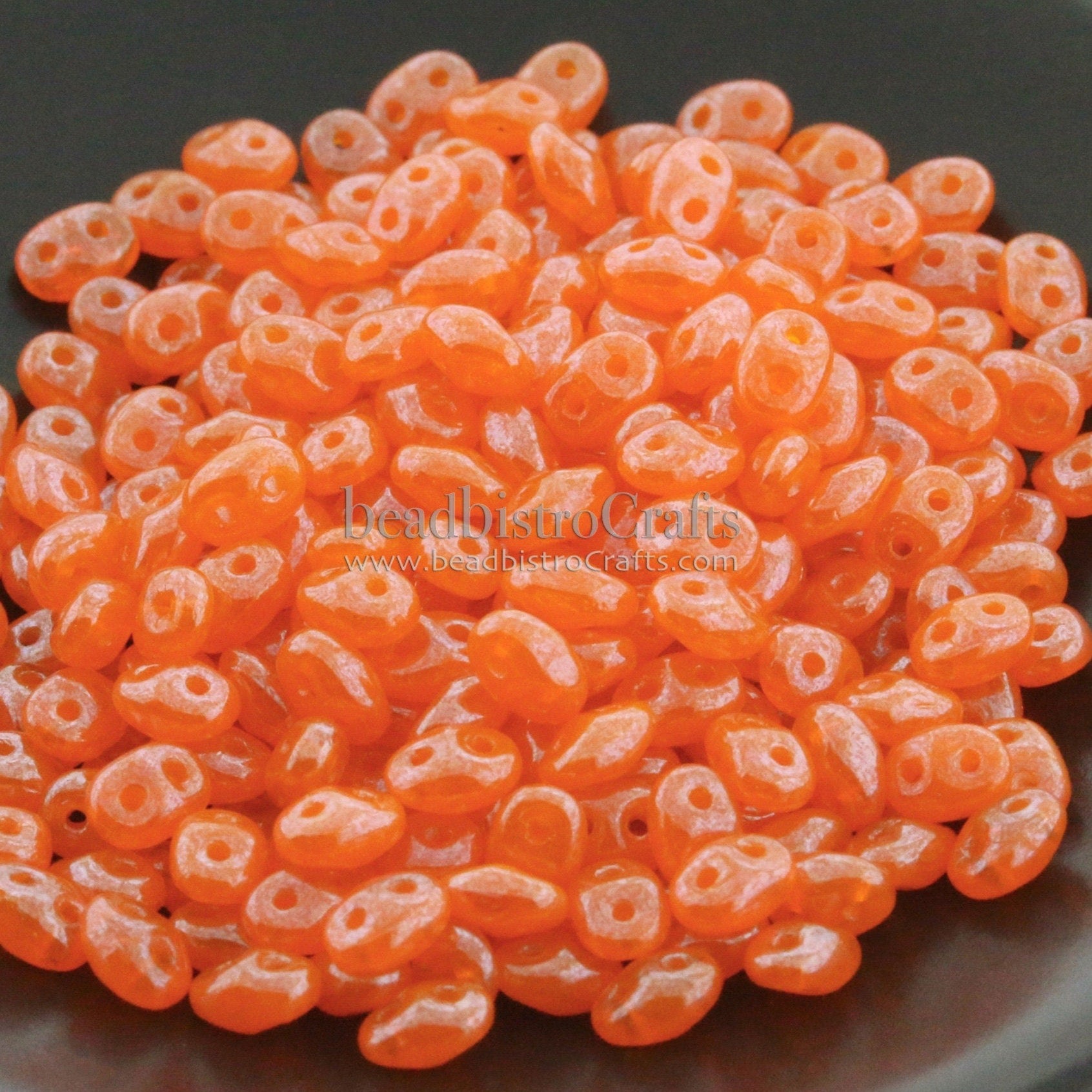 10g Czech SuperDuo 2 hole beads  * OPAL Tangerine WHITE LUSTER 2.5x5mm